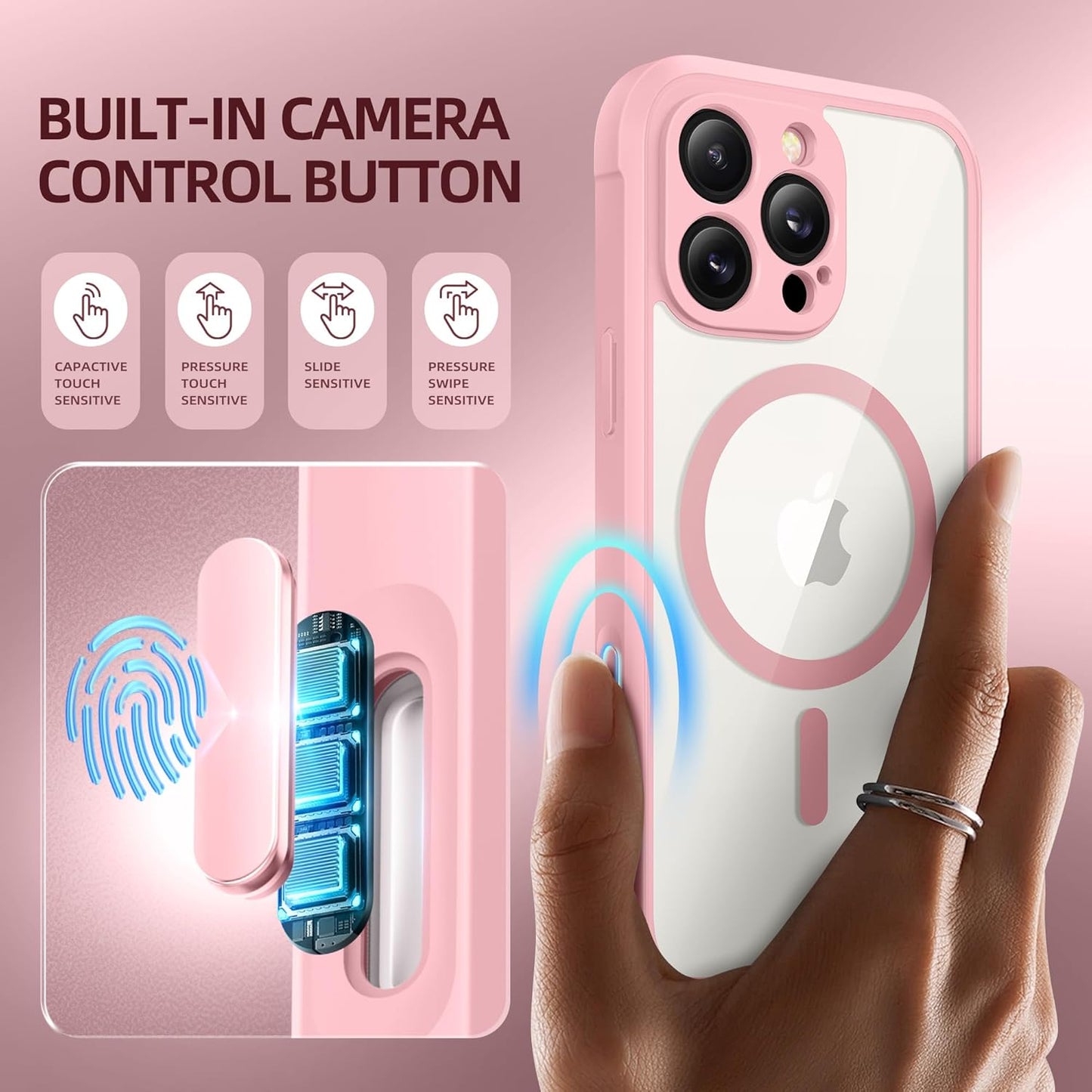 BERFY Magnetic for iPhone 16 Pro Case, Compatible with MagSafe, Built-in Privacy Screen Protector and Upgraded Camera Protection, Anti-Spy Full Body Shockproof Phone Case for 16 Pro 6.3", Pink