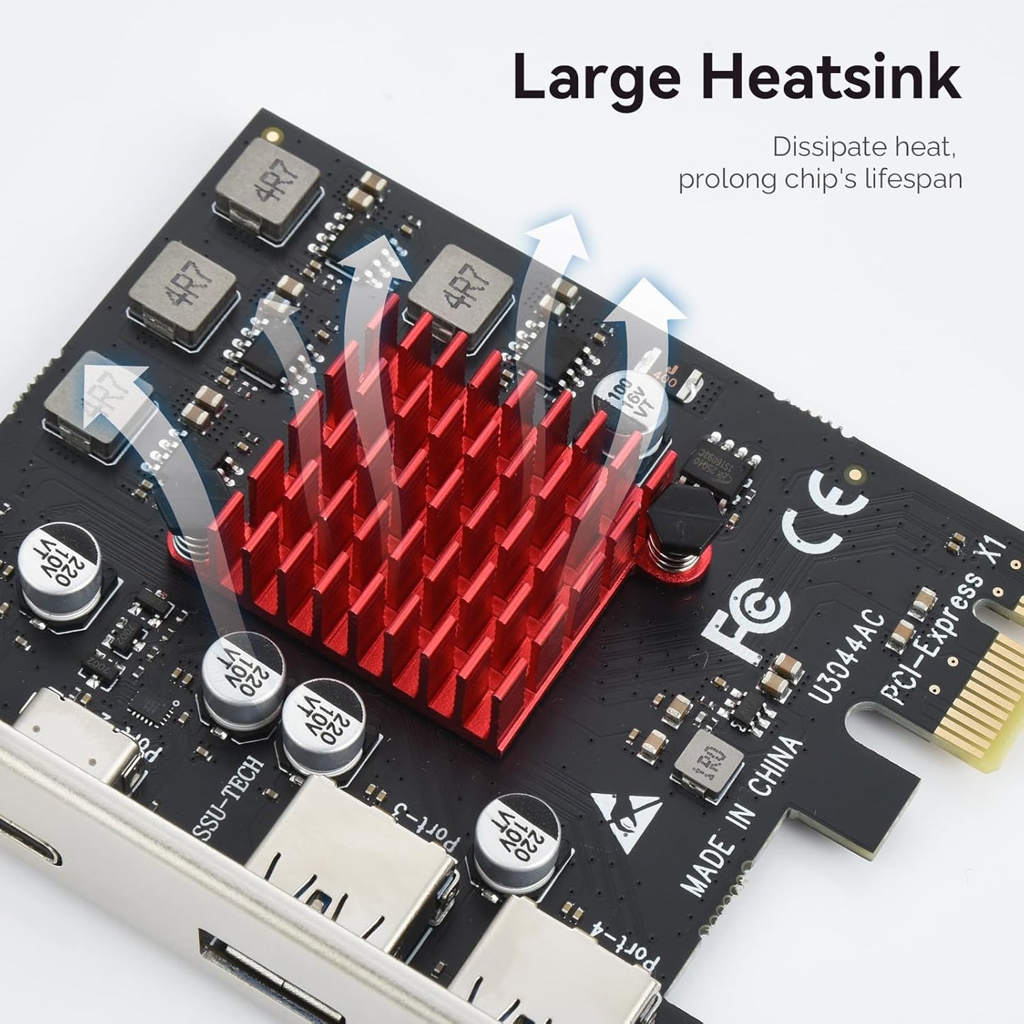 ELUTENG 4 Ports USB 3.1 PCIE Expansion Card (2 USB-A & 2 Type-C Ports) Superspeed PCI Express Expansion Card USB Card for Desktop PC Support Windows 11/10/8/7/XP/Vista, Self-Powered Supply