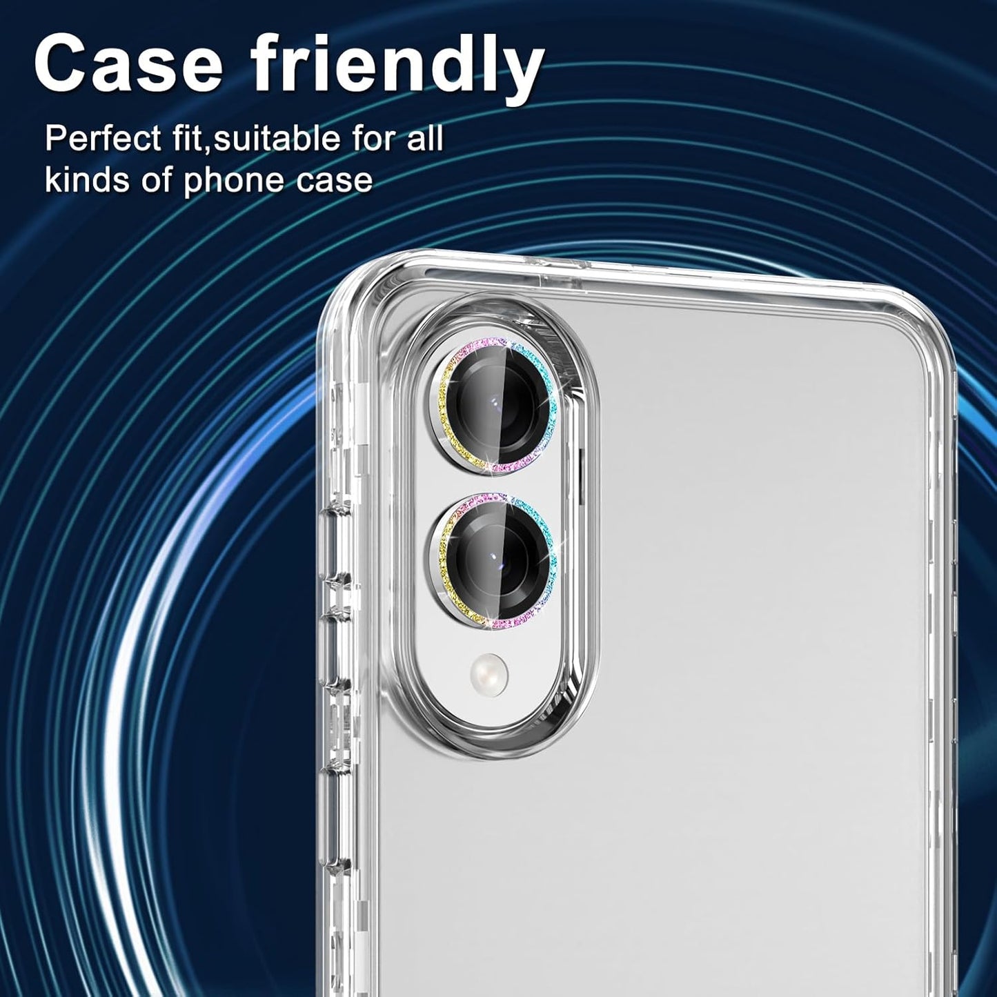 for Samsung Galaxy S25 Edge Camera Lens Protector, Individual Metal Ring Tempered Glass Lens Cover, [Strong Adsorption] Scratch Resistant Ultra-Thin HD Clear Lens Cover, 1 Set-Colorful Sparkly