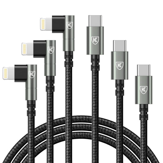 90 Degree iPhone Charger 6FT [Apple MFi Certified] 3Pack USB C to Lightning Cable Fast Charging Cord 6Feet Nylon Braided USB Type C to Lightning Cable for iPhone 14/13/12/11/Pro/Max/Plus/8/7/6/5S/iPad