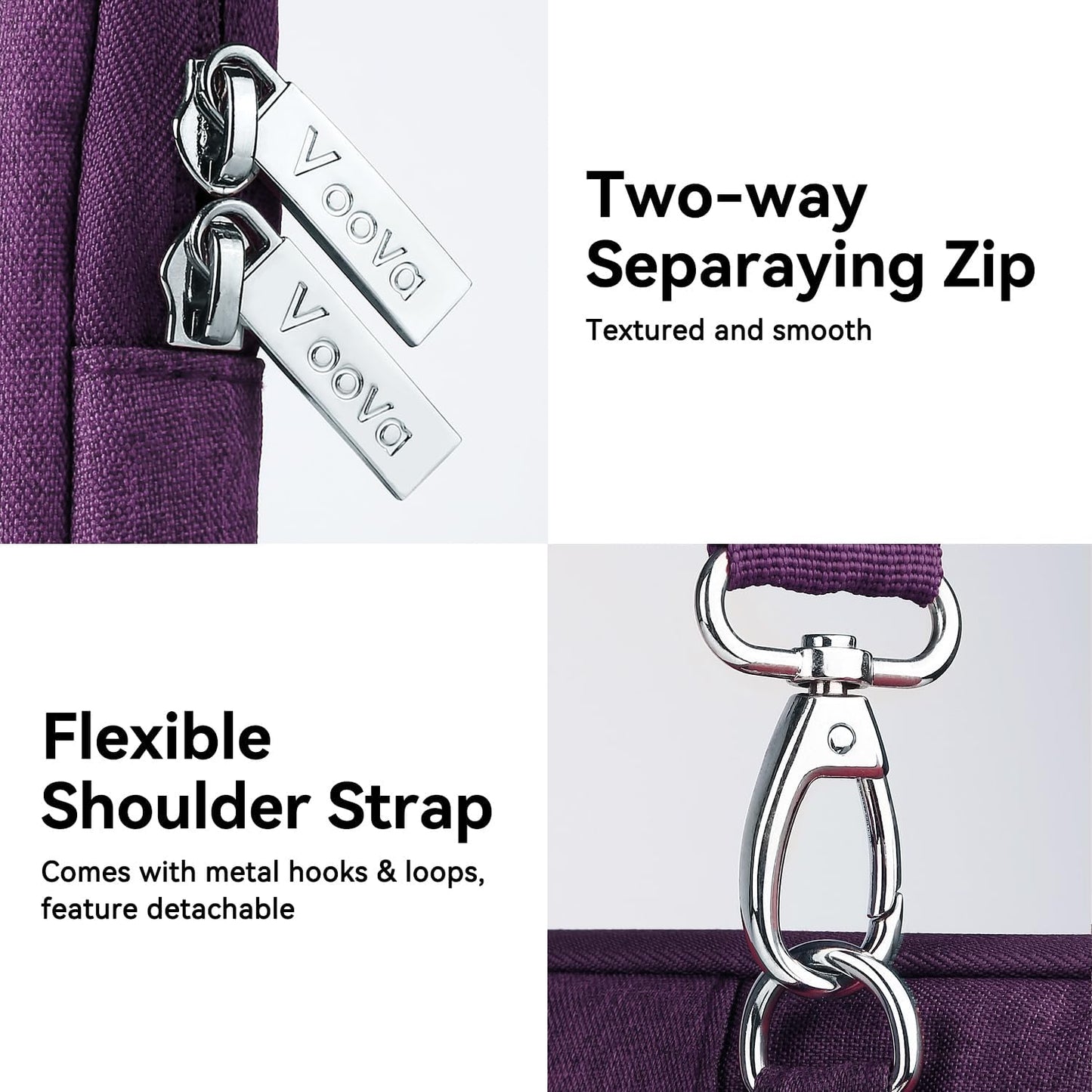 Voova Laptop Bag 17 17.3 Inch Water-resistant Laptop Sleeve Case with Shoulder Straps & Handle, Computer Case Cover Slim Briefcase Compatible with 17-18” Hp Dell Asus Acer, Dark Purple