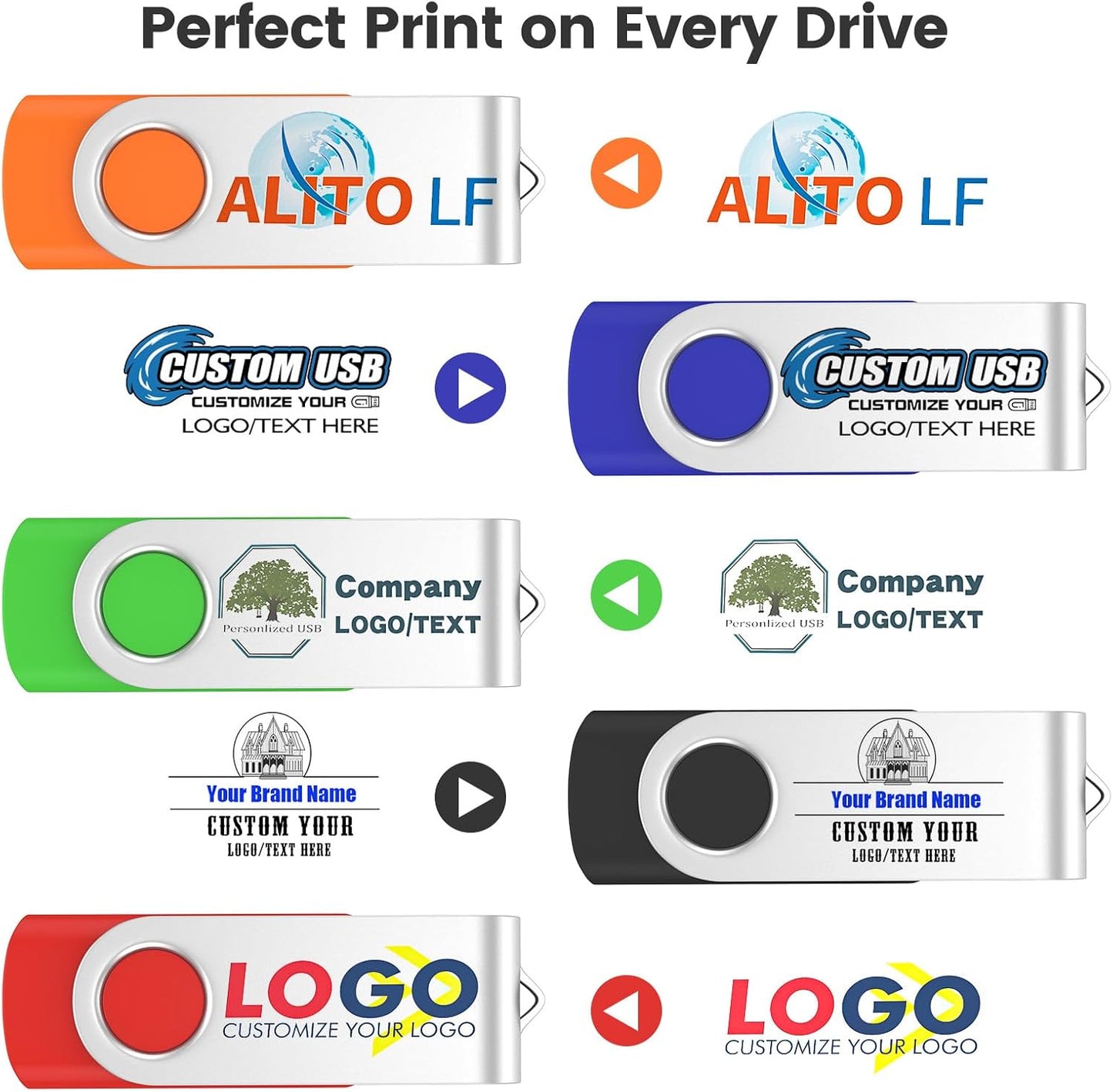 ABLAZE Custom Flash Drive 2GB 100 Pack, Personalized USB Drives Custom USB 2.0 Thumb Drives 100 Pack Memory Stick (Mixcolors)