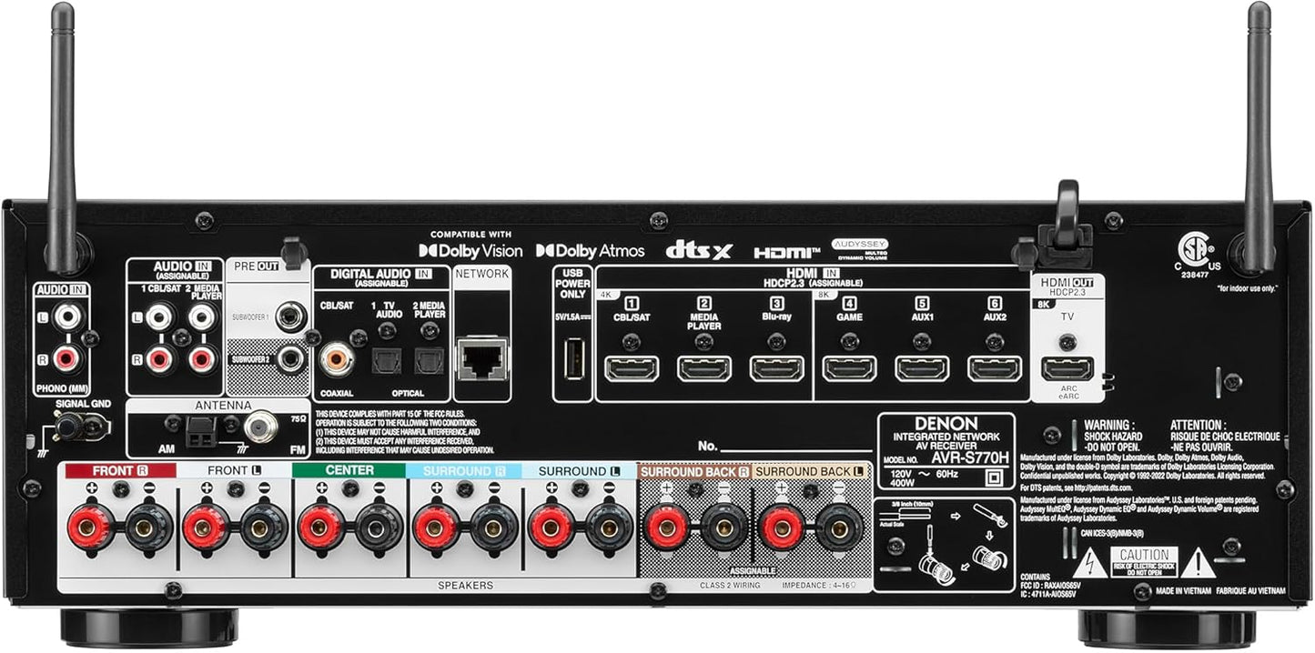 Denon AVR-S770H 7.2ch 8K Smart AV Receiver with Voice Control and DTS:X with 6 Year Amber Protection Plan (2023)
