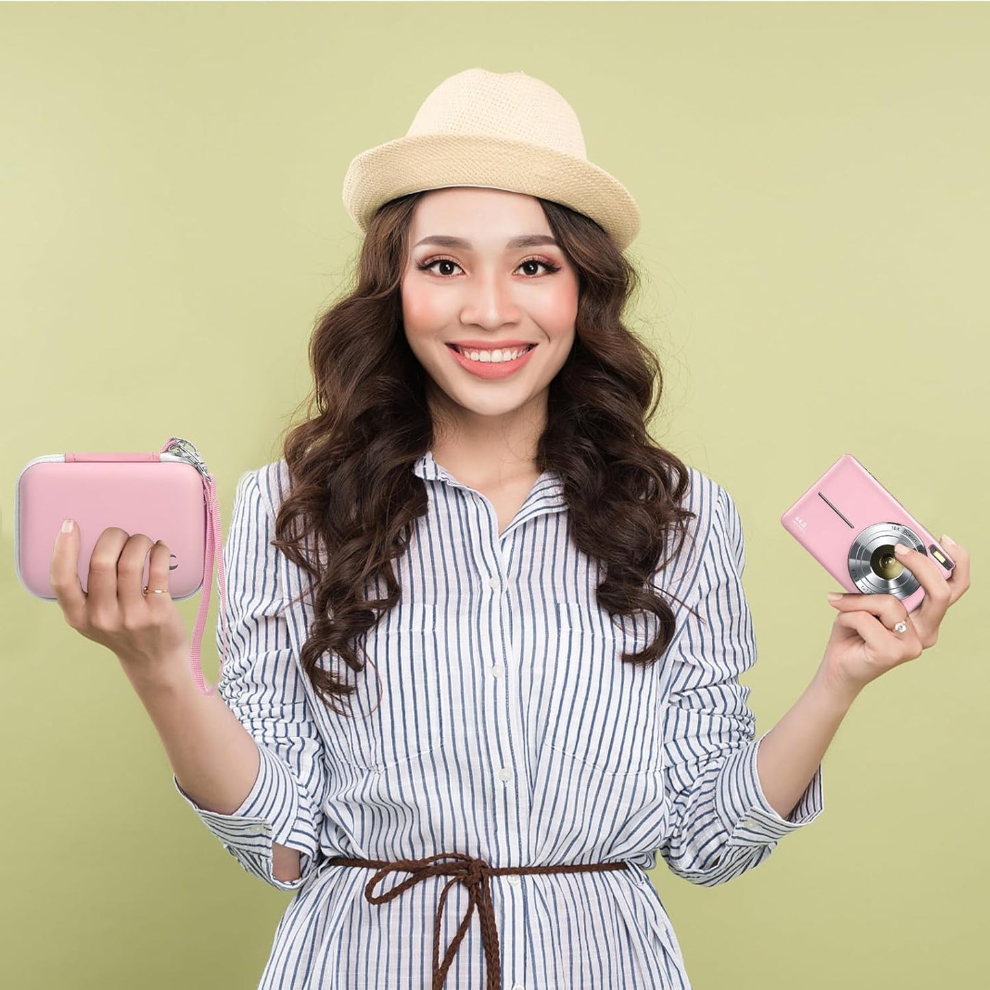 Carrying & Protective Case for Digital Camera, AbergBest 21 Mega Pixels 2.7" LCD Rechargeable HD/Kodak Pixpro/Canon PowerShot ELPH 180/190 / Sony DSCW800 / DSCW830 Cameras for Travel-Pink