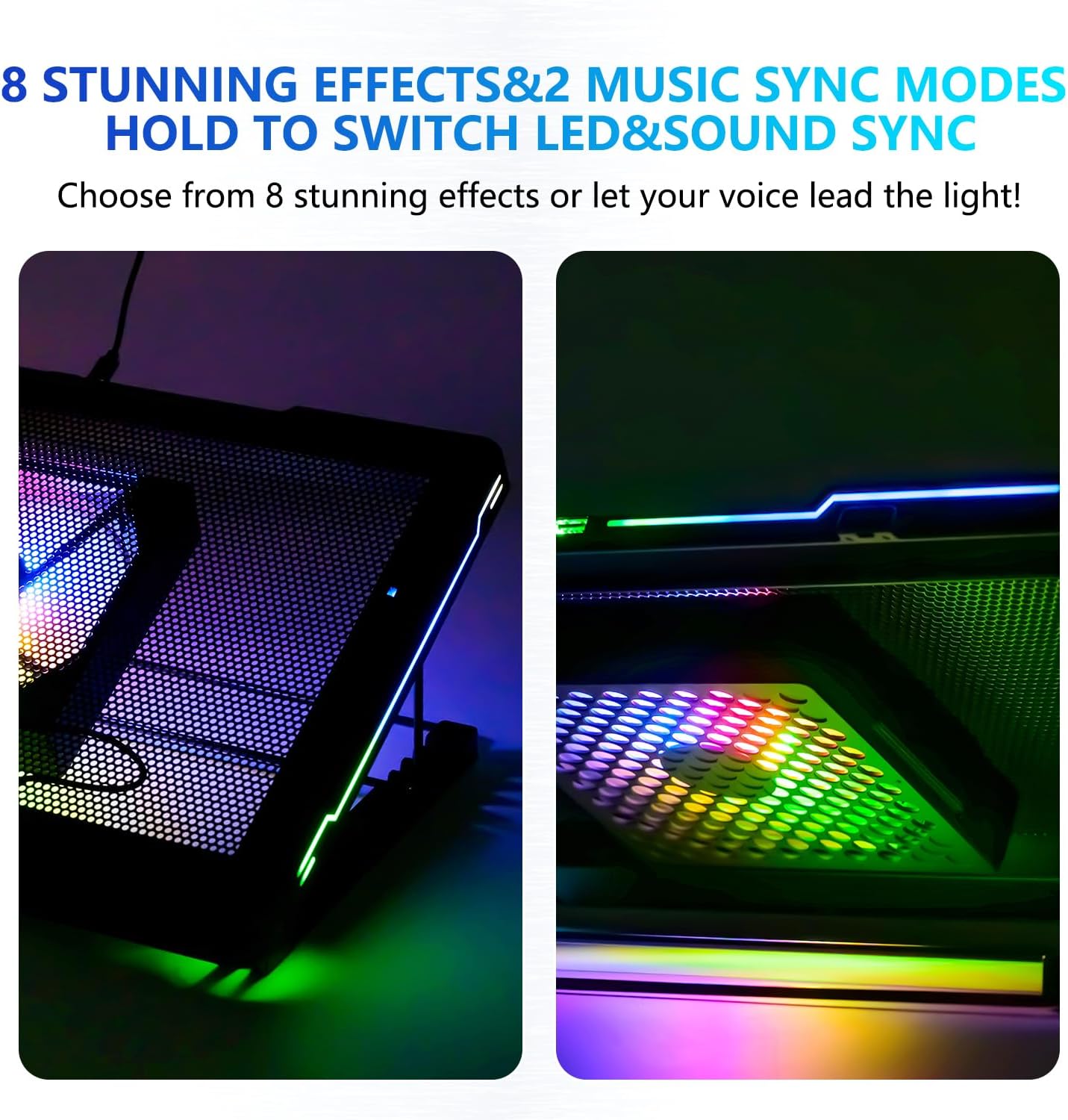 G-STORY Gaming Laptop Cooling Pad with Movable Fan and Automatic Speed Adjustable by Temperature,Music Sync RGB Light,Low Noise Laptop Cooler 3 Speed 1500/1750/2000RPM(140MM) Stand 12–18" Notebook