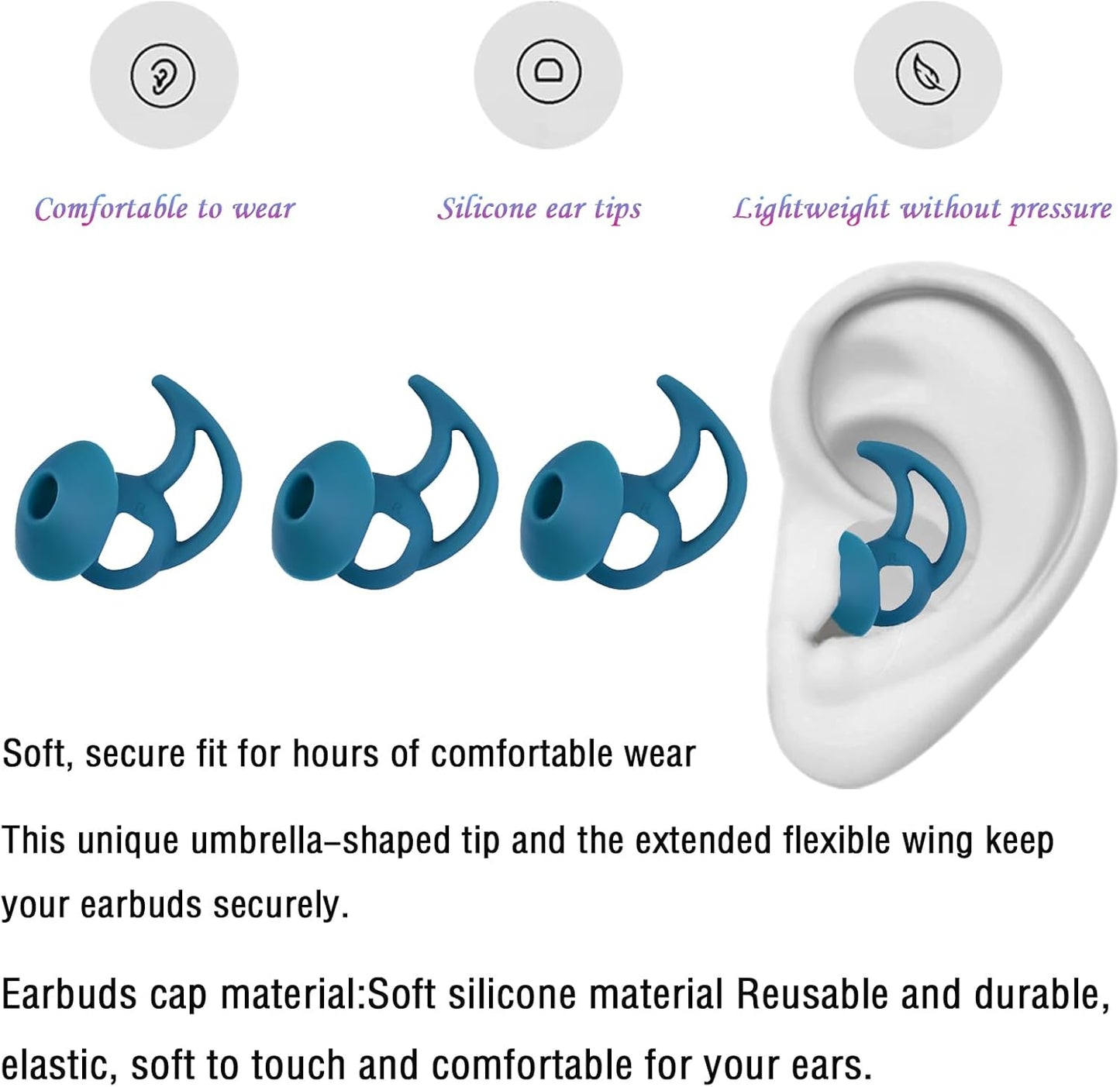 Earbud Covers Silicone Tips Replacement Earbud Tips Compatible with Bose Quietcomfort and Sport Headphone Eartips Ear Bud Tips Large 3 Pairs