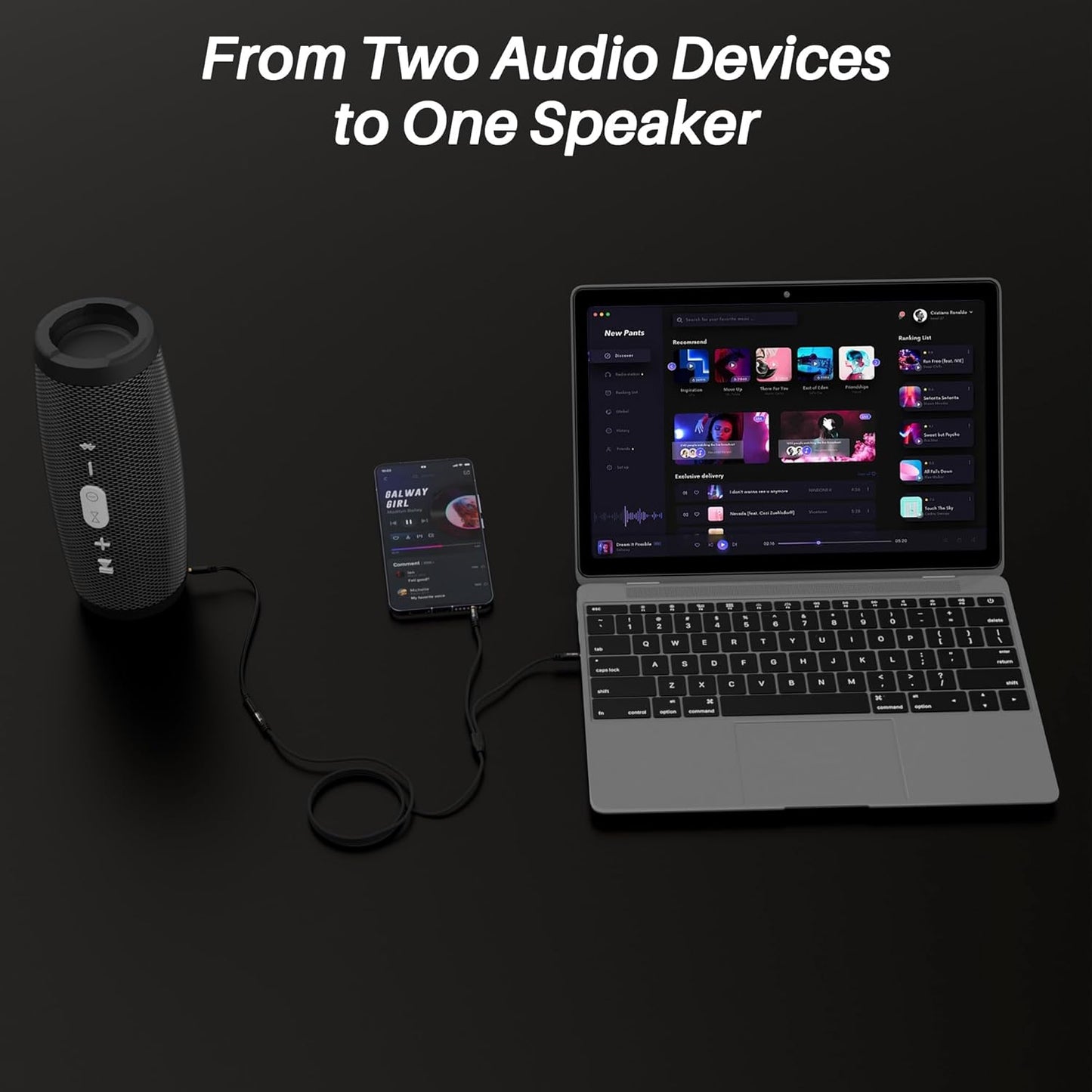 1/8 Inch TRS Stereo Y Splitter Cable 6FT, 3.5mm Female to 2-Male Y-Splitter Stereo Audio Cable, for Cell Phone PC Laptop, Speaker, Headphones, Suitable for Switching or Two Sets of Speakers