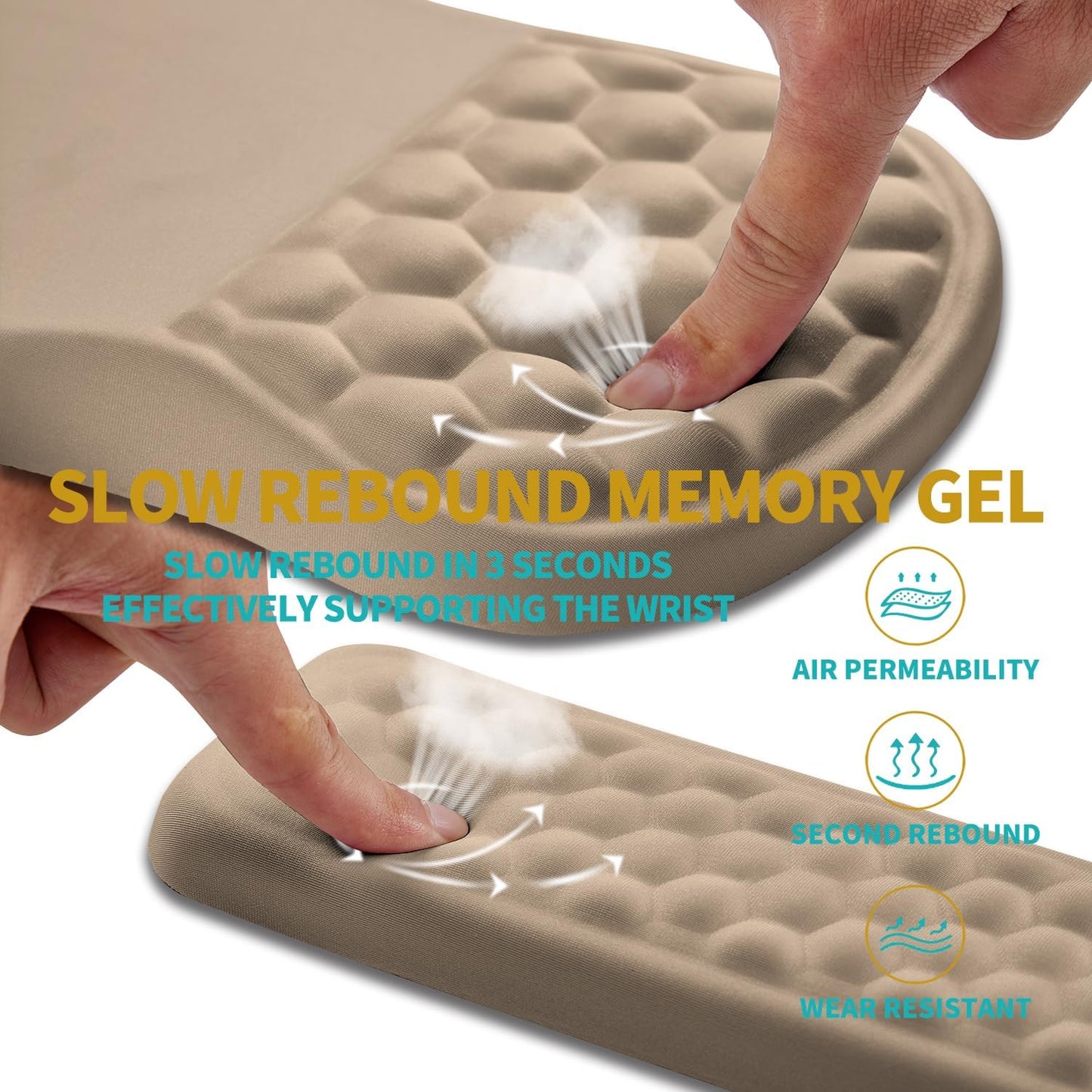 Hokafenle 2 in 1 Ergonomic Mouse Pad Wrist Support & Wrist Rest for Computer Keyboard Set, with Relieve Carpal Tunnel Pain Massage Bulge and Full Memory Gel Design (2In1 Set, Sand Color)