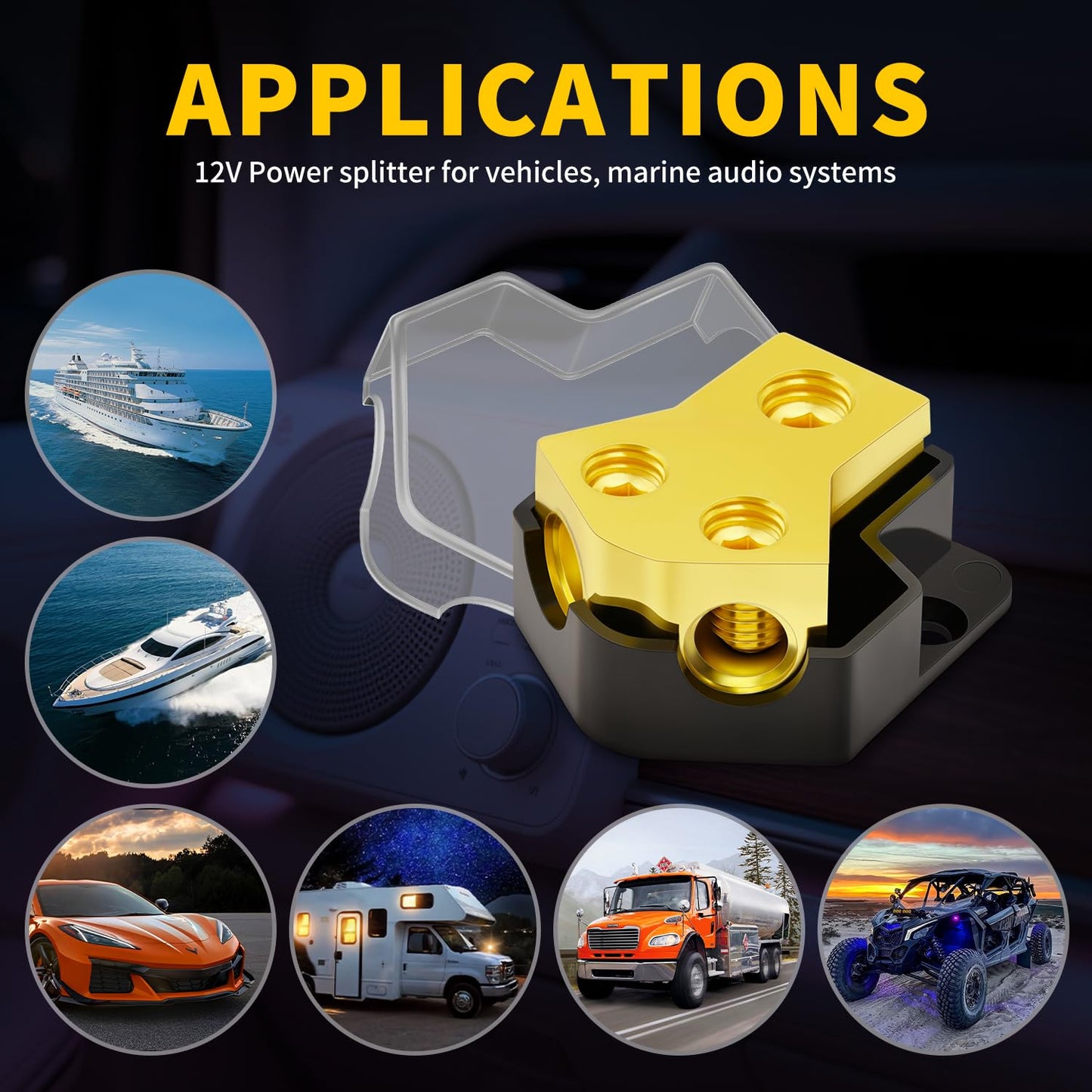 12V Power Distribution Block Car Audio 2 Way 0/2/4 Gauge in 4/6/8 Gauge Out, Quality Ground Distribution Block 12 Volt Amp Distribution Block Splitter for Automotive Car Marine Boat (2 Pack)