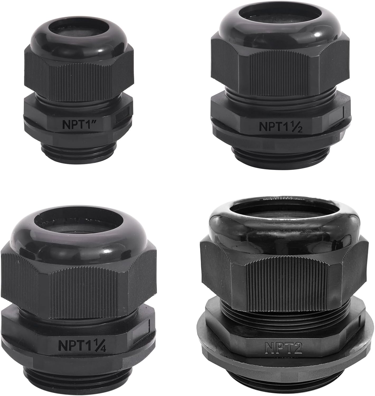 Cable Glands-PENGLIN 10PCS NPT Nylon Cable Connector 1-1/4", 1-1/2'', 1'',2'', Strain Relief Cord Connector With Gaskets, IP68 Waterproof Adjustable Locknut