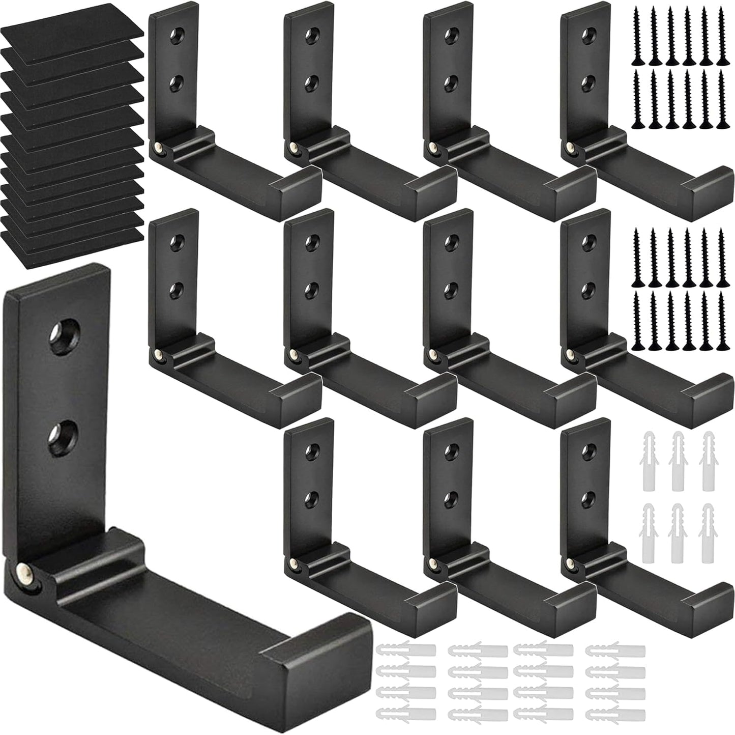 Folding Coat Hooks, Foldable Wall Hooks for Hanging Aluminum Alloy Cloth Coat Hanger Headphones Holder Headset Wall Hanger Hook- Pack of 12 (Black)