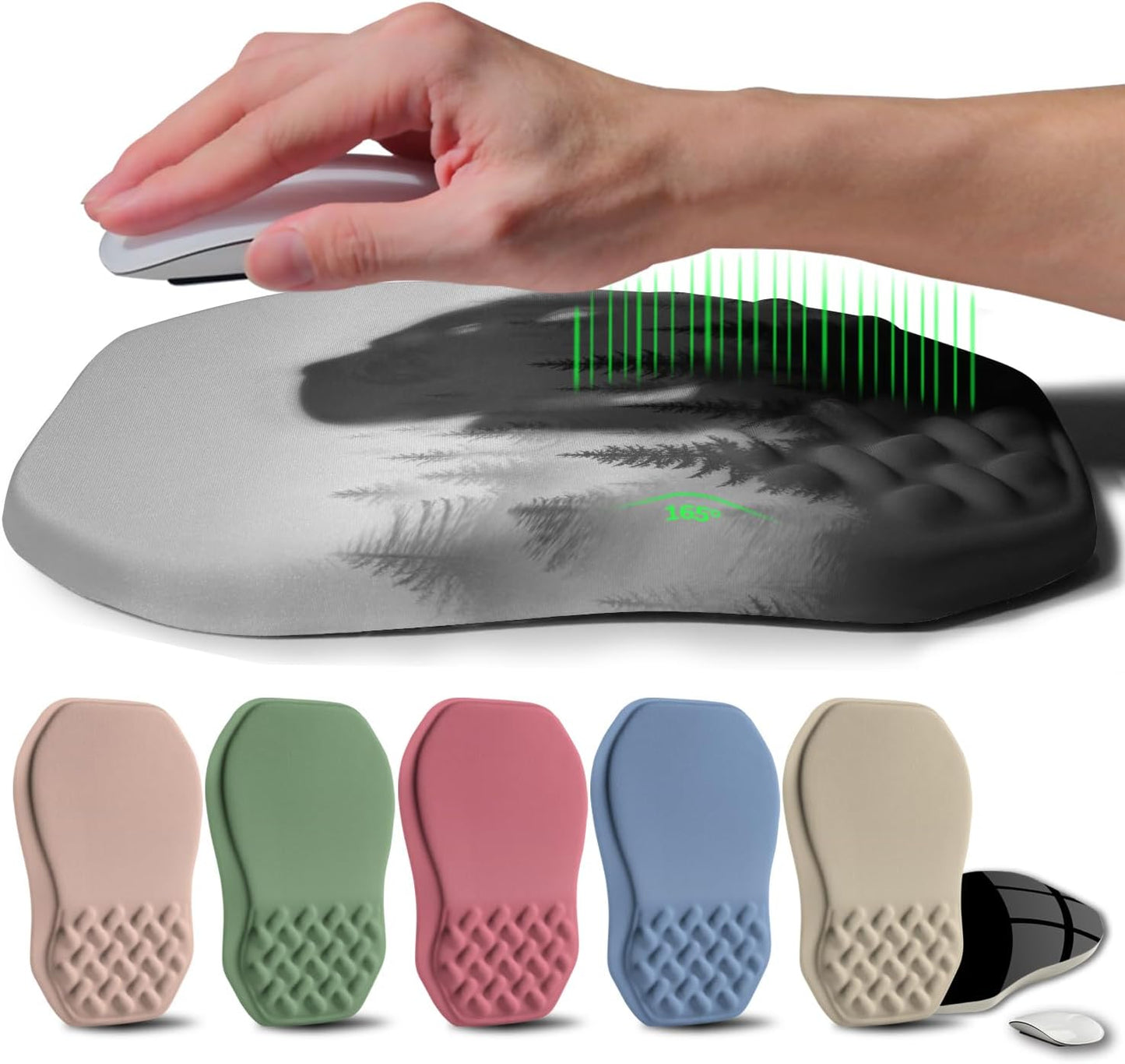 Ergonomic Raised Mouse Pad Wrist Support with Bilateral Slope Memory Foam Mousepad for Wrist Rest and Carpal Tunnel Pain Relief 11.8x7.9〃Forest