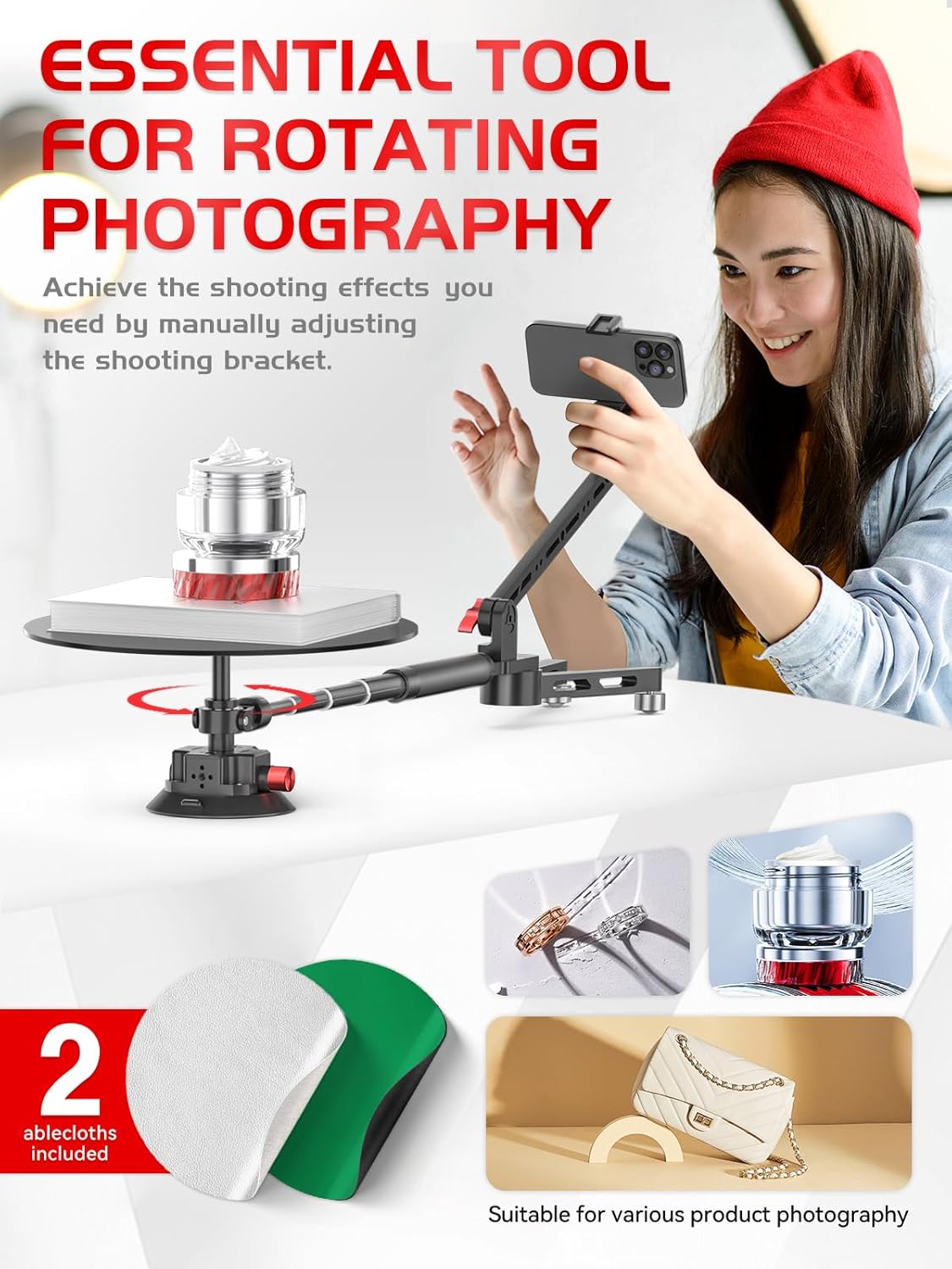 360° Spinning Camera rig, 360 Degree Spinner with 43.3in Extension Poles Professional Photography Turntable Rotating Camera Slider 360° Rotating Shooting Suction Cup Base with Multiple Interfaces