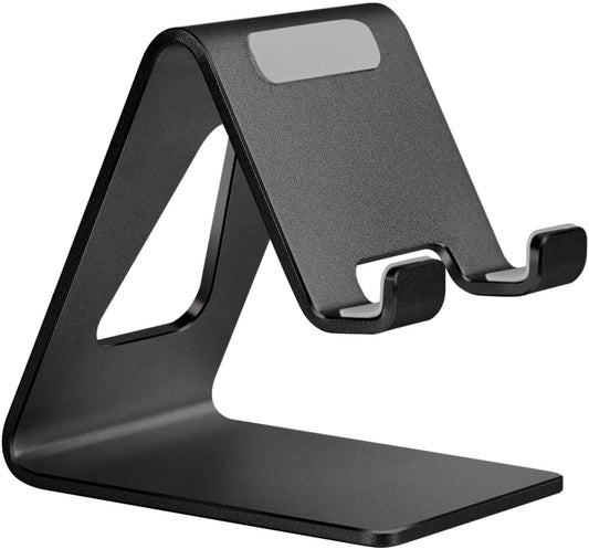 Cell Phone Stand for Desk, Desktop Phone Holder, Aluminum Mobile Phone Stand for iPhone 15 14 13 12 pro Mini 11 X Xr Xs max 8 7 6 6s Plus Samsung Galaxy S21 Ultra All Smart Phones, Black