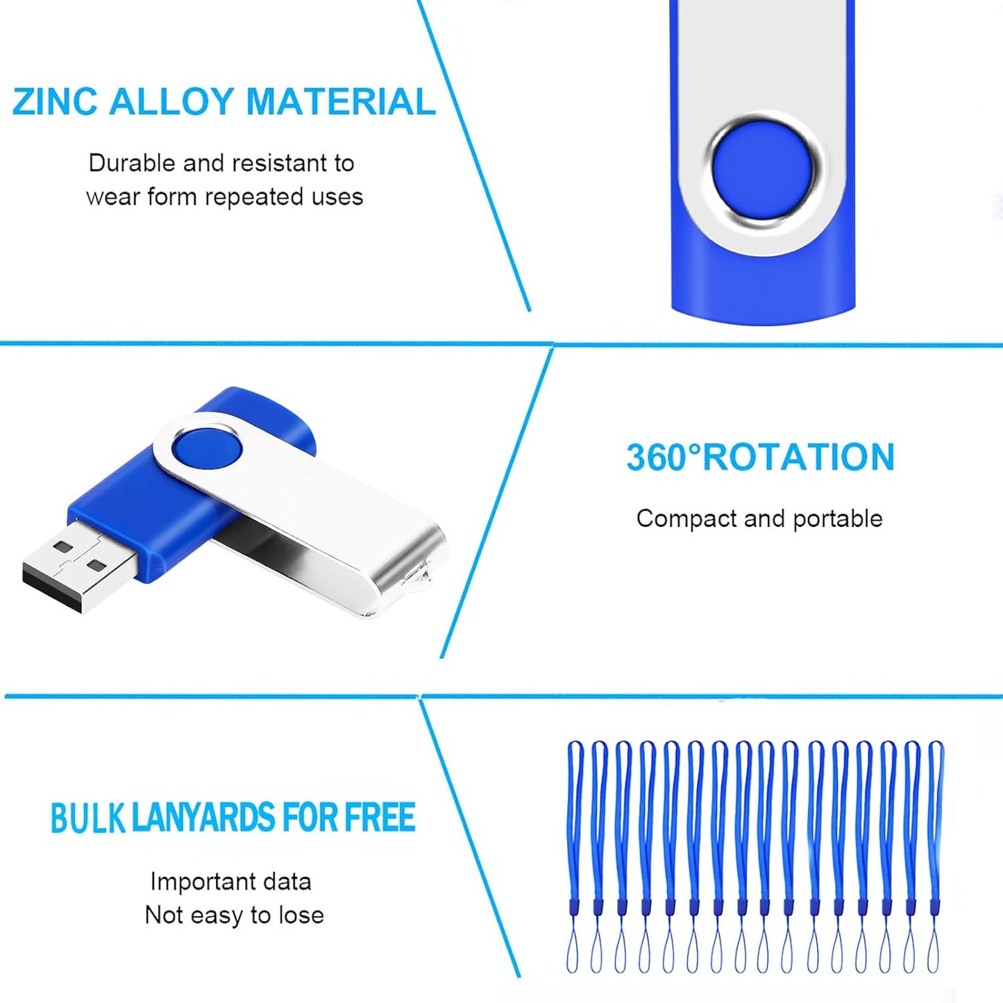 128MB Bulk Flash Drives 100 Pack EASTBULL USB 2.0 Flash Drives Pack Thumb Drives Bulk USB Drive Bulk for Storage (Blue 100Units)