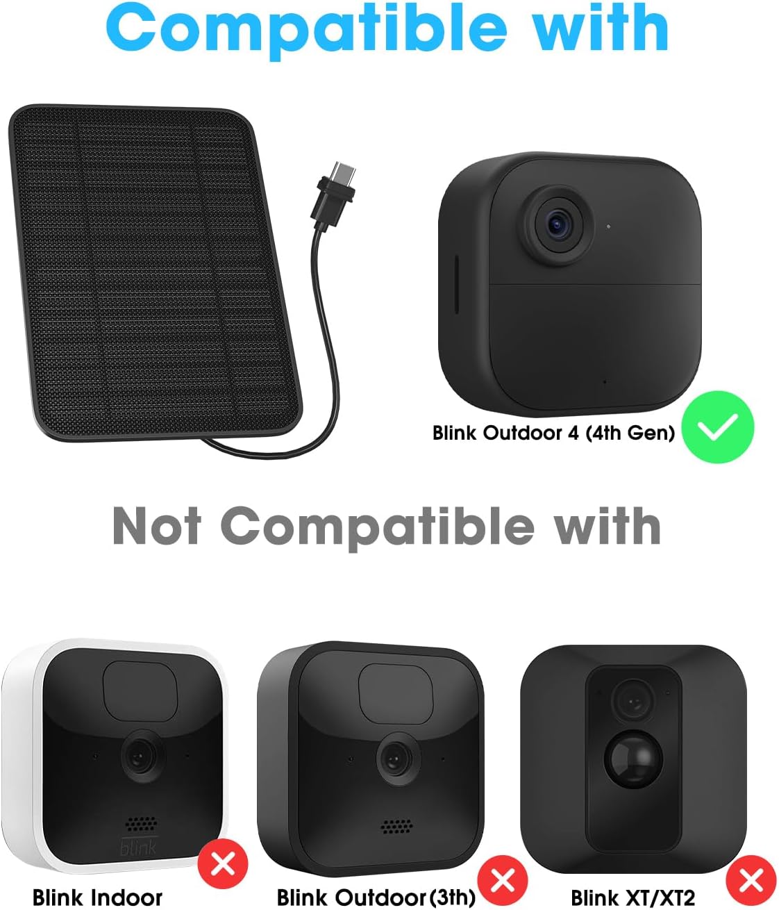 5W Solar Panel for Blink Camera Outdoor, Solar Panel Charger with Battery Compatible with New Blink Outdoor 4 (4th Gen) Camera, with 13.1ft Cable, IP65 Weatherproof, Includes Secure Wall Mount, 1 Pack