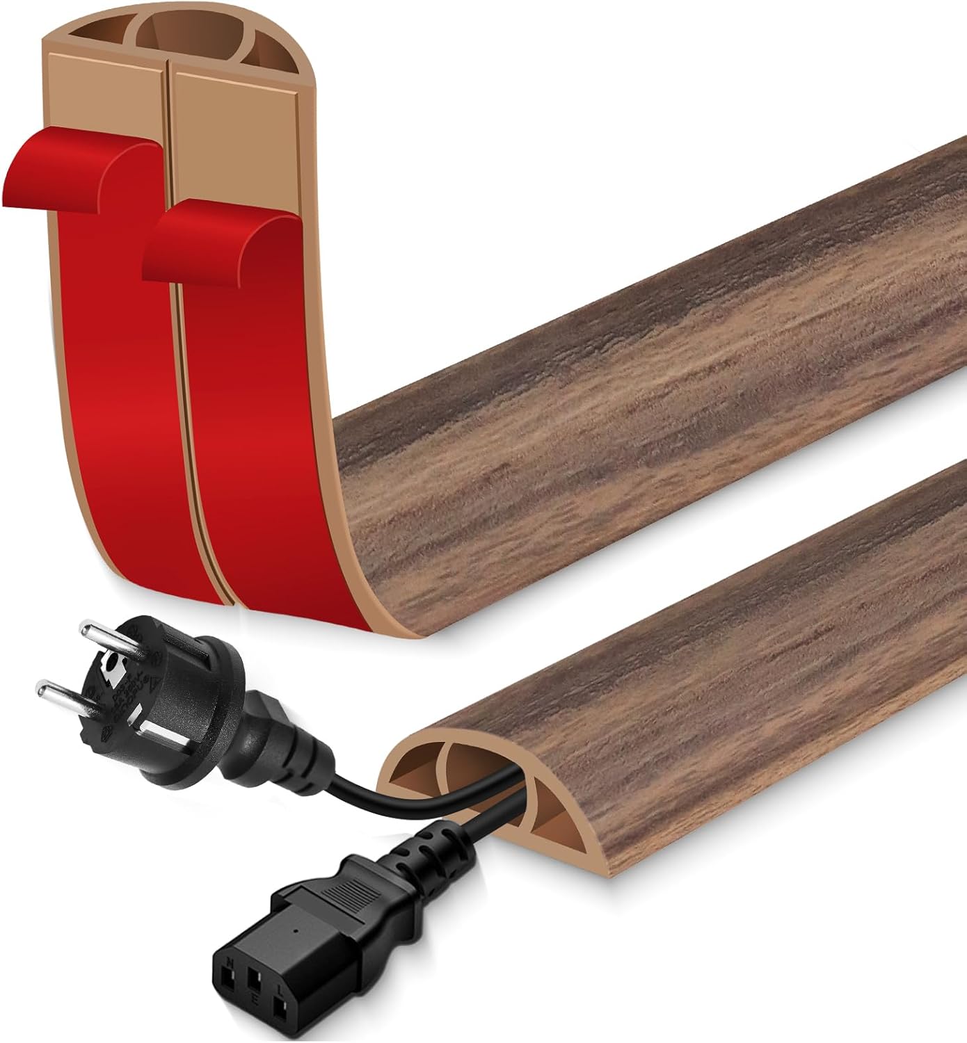 Floor Cord Cover for Wires on Floor Self Adhesive Cord Hider Floor Cable Management Wire Covers for Cords Protector Prevent Cable Trips Cord Cavity W 0.59" x H 0.31", Misty Brown Wood, 20Ft