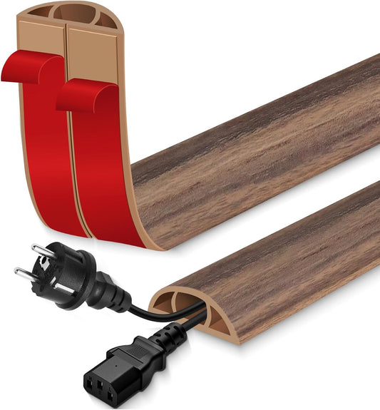 Floor Cord Cover for Wires on Floor Self Adhesive Cord Hider Floor Cable Management Wire Covers for Cords Protector Prevent Cable Trips Cord Cavity W 0.51" x H 0.31", Misty Brown Wood, 3.3Ft