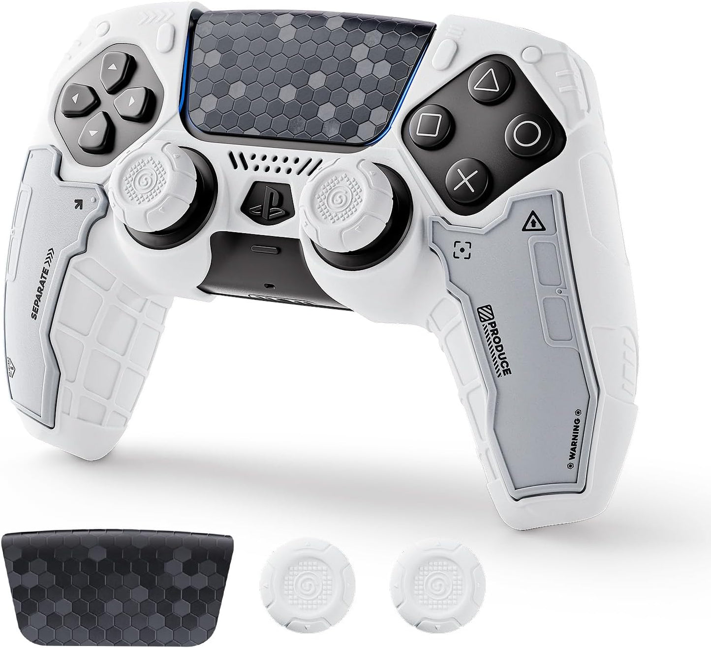 Geekshare G.S.TAC Tactical Compatible with PS5 Controller Skin Set, Tactical Silicone Cover for PS5 Wireless Controller with 2 Thumb Grips & 2 Stickers for Monster Hunter Wilds - White