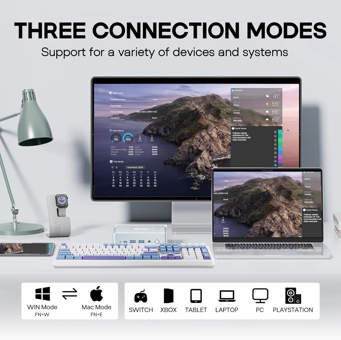 EPOMAKER Aula F108 Wireless Gaming Keyboard, Full Size Mechanical Keyboard with 4000mAh Battery, 108 Hot-Swappable and Programmable Keys, RGB Backlight, for Mac/PC/Android (White&Blue)