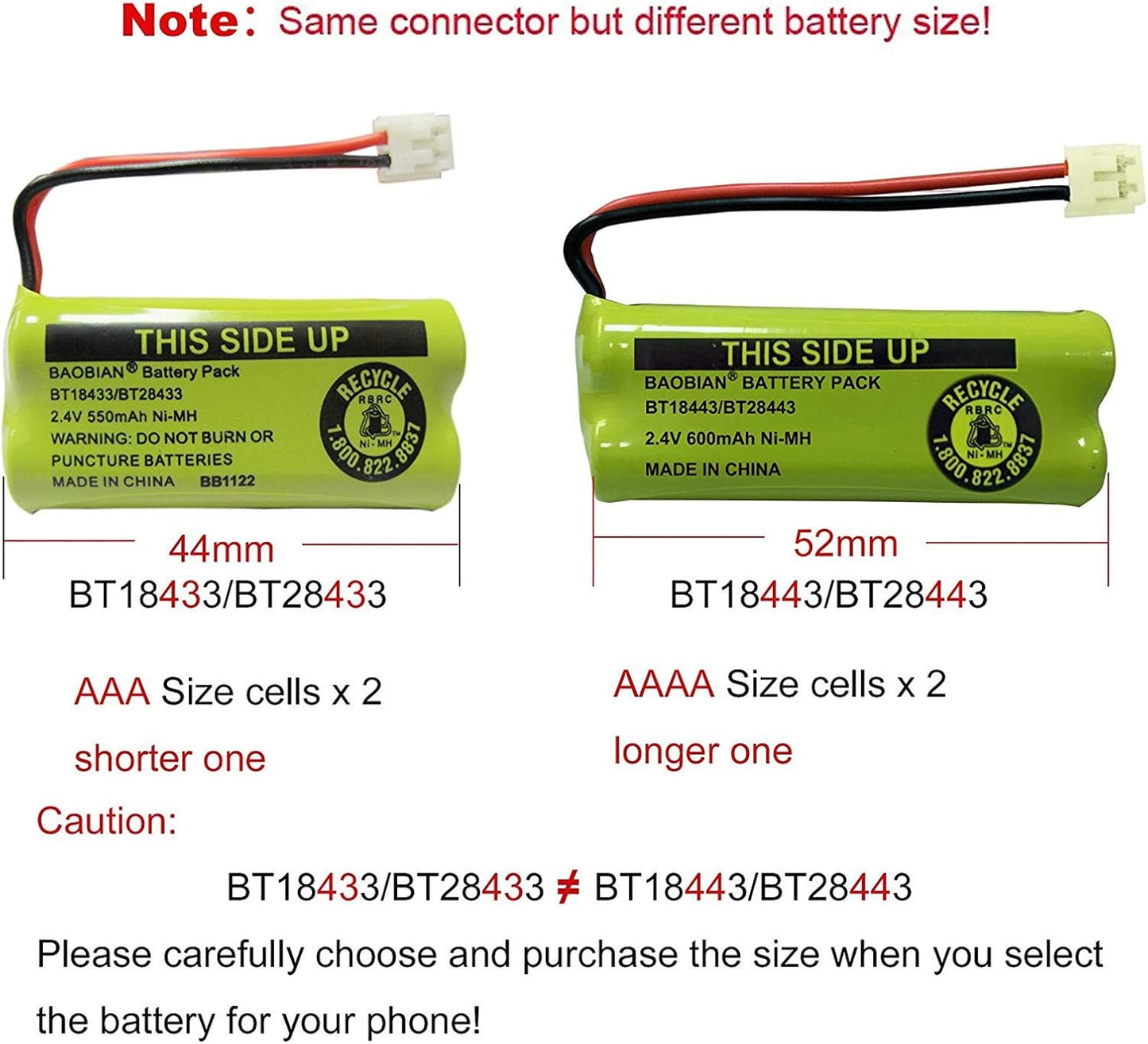 BT18433/BT28433 BT184342 BT284342 BT1011 BT-1011 Cordless Phone Battery CL80109 CS6209 TL90078 BT-8300 BATT-6010 CS6219 CS6229 BT-1018 BT-1022 (4Pack)