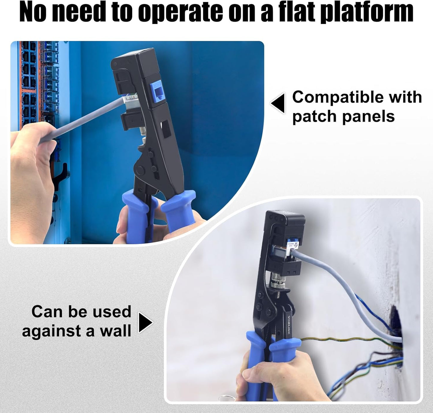 VCELINK Speed Termination Tool for VCE 90-Degree Keystone Jacks Punch Down Network Tool Kit with 20-Pack CAT6 Keystone Jacks UL-Listed Blue, 25-Pack RJ45 Connectors, 1-Pack Mini Wire Stripper