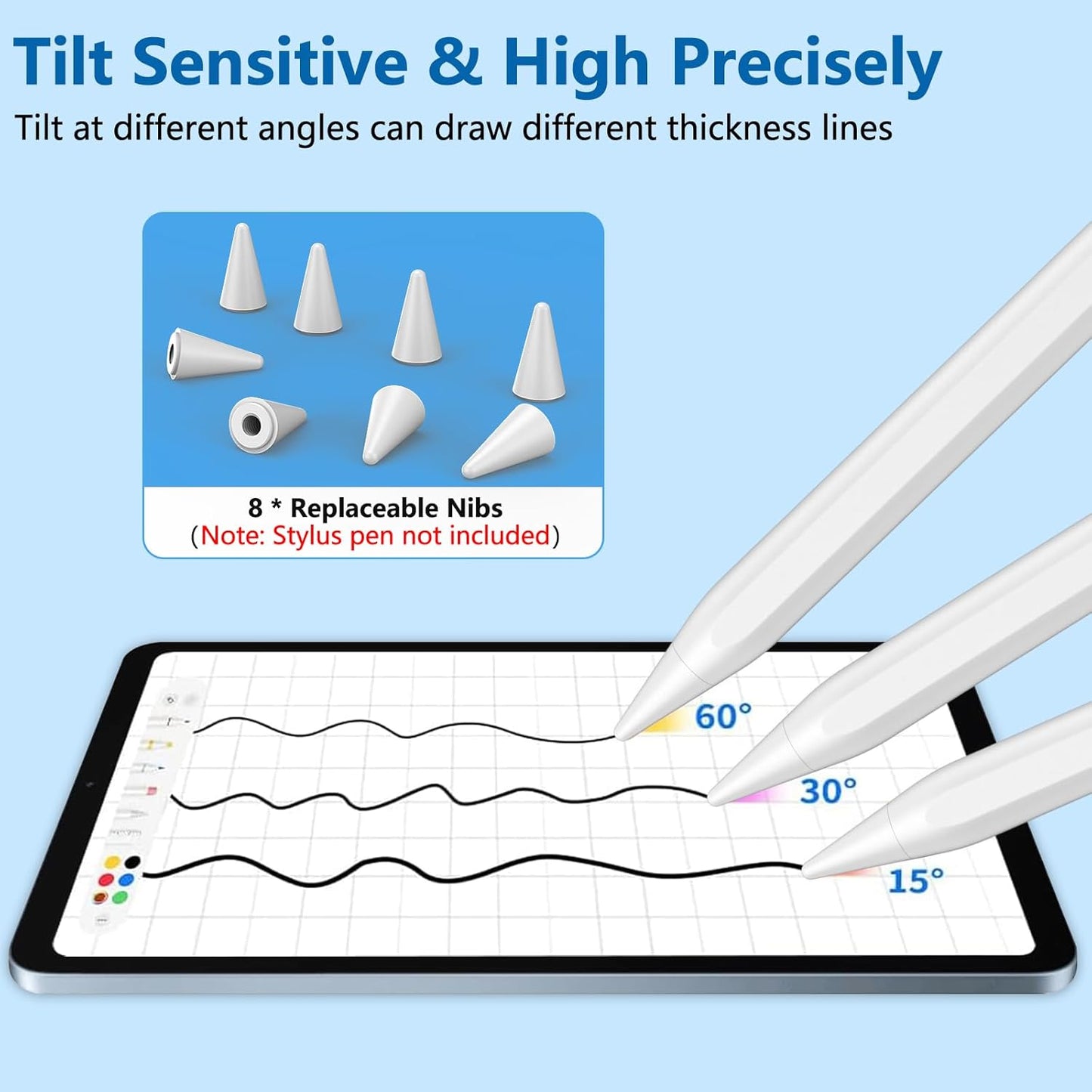 8 Pack Apple Pencil Tips, Replacement Tips Only Compatible with Our KARFUN Pencil, iPencil Nib for iPad Pencil 2018-2023, iPad 10/9/8/7/6 Gen, iPad Pro 11/12.9, iPad Air 5/4/3, iPad Mini 6/5 Gen