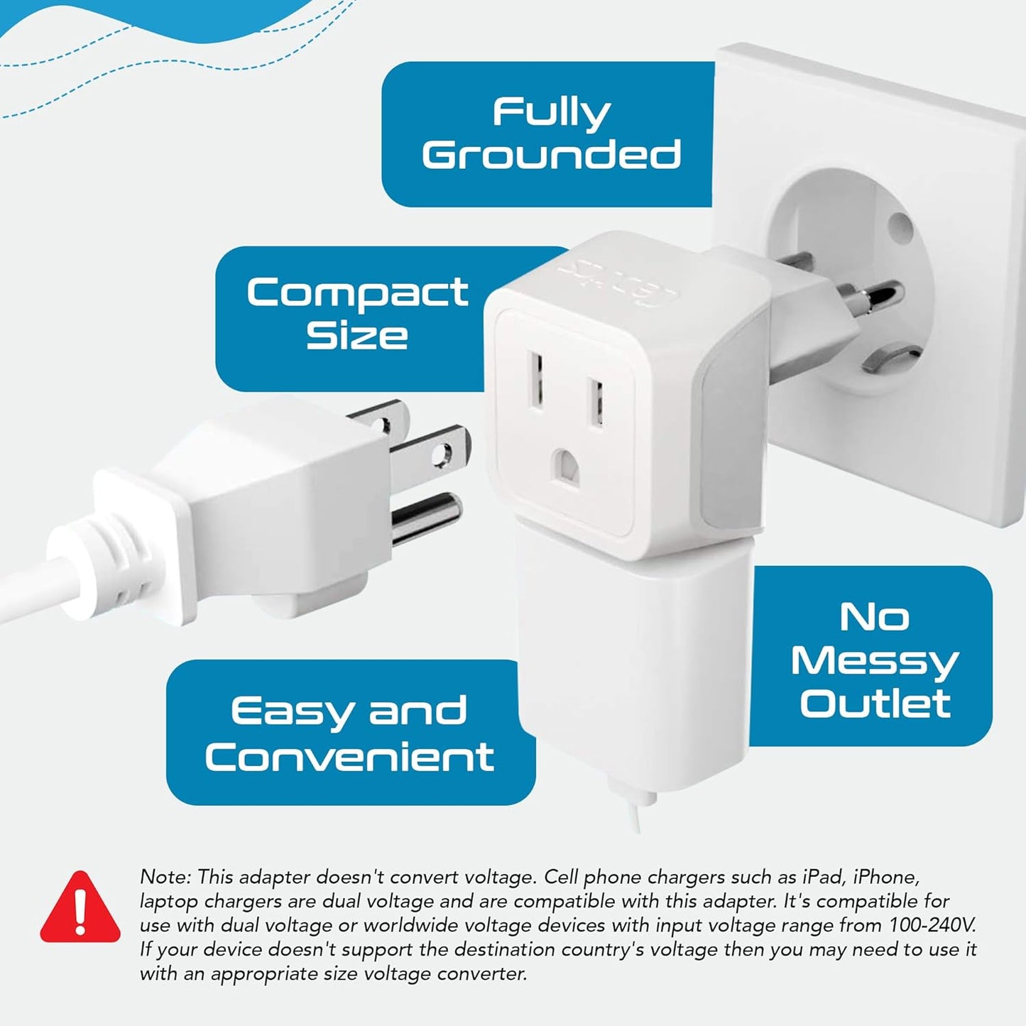 Ceptics Brazil Travel Adapter Plug with Dual Usa Input - Type N (3 Pack - Ultra Compact - Safe Grounded Perfect for Cell Phones, Laptops, Camera Chargers and More - Power Plug (CT-11C)