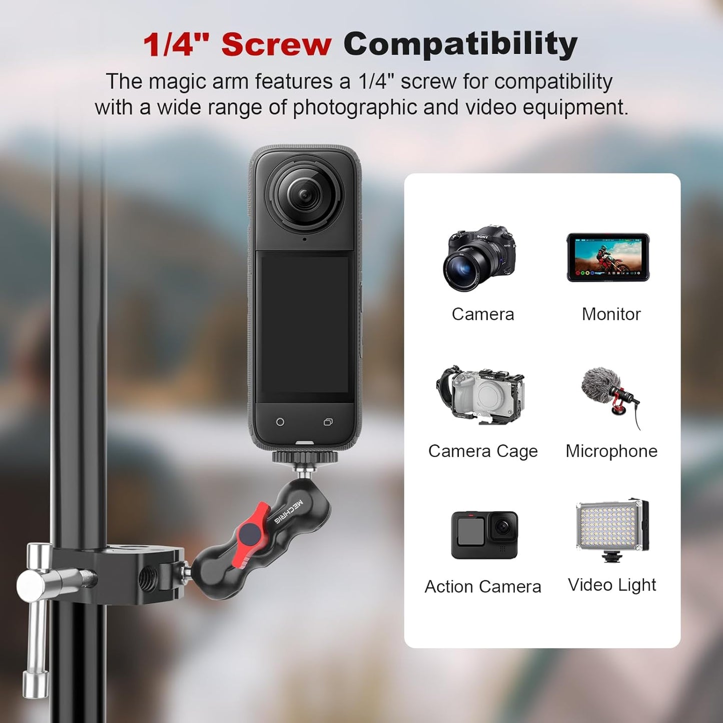 Camera Clamp Mount with Dual Ballhead Magic Arm, Aluminum Camera Mount Super Clamp Kit for DSLR Action Camera/Phone/Monitor/LED Light/Microphone, for Desk/Tripod/Tube/Crossbar (SY001)