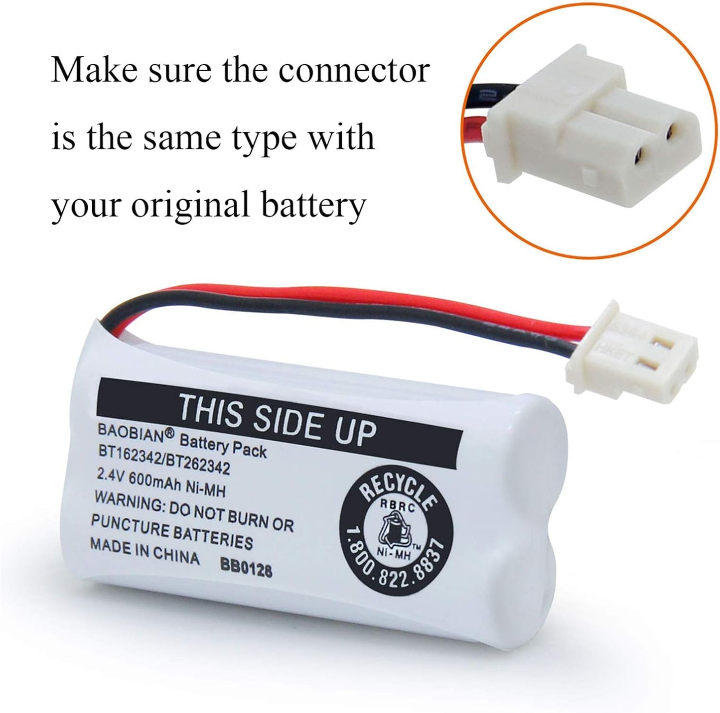 BT162342/BT262342 Cordless Phone Batteries 2.4V 600mAh Ni-Mh BT166342/BT266342 CS6114 CS6419 CS6719EL52300 CL80111 (8 Pack)