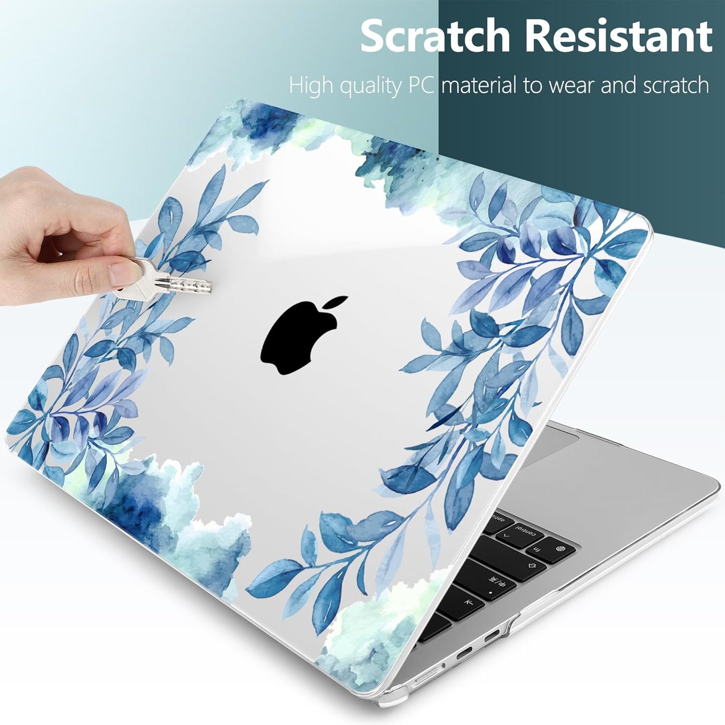 TWOLSKOO for M4 MacBook Air 13.6 inch Case 2025-2022 Release M4 A3240 M3 A3113 M2 A2681, Plastic Hard Shell & Screen Protector & Keyboard Cover & Trackpad Film, Blue Floral