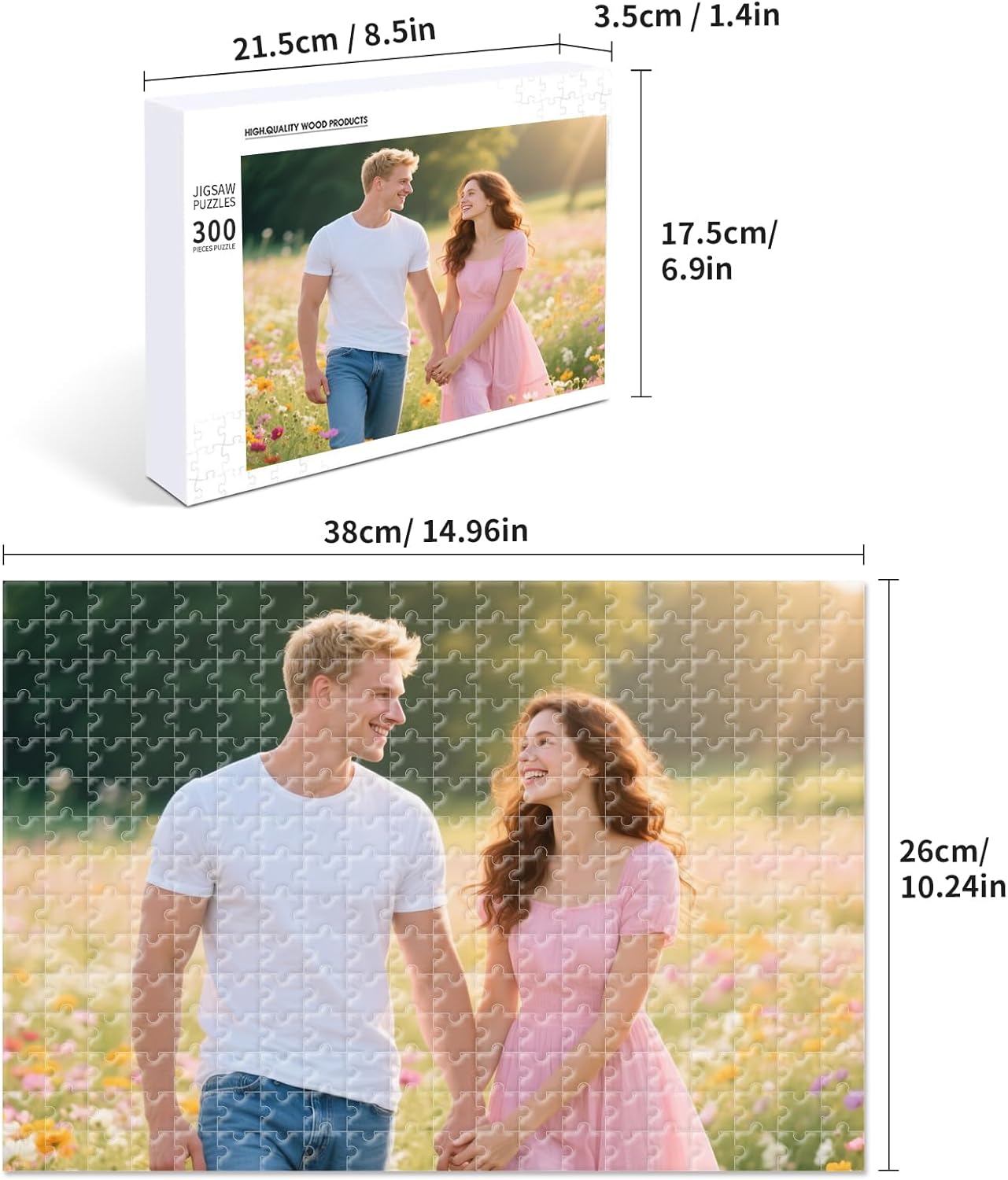 Custom Photo Puzzle – Personalized Jigsaw Puzzle from Your Photos in 200/300/500/1000/1500 Pieces – Custom Puzzle Gift for Families, Pets, Weddings, Anniversaries, Adults and Couples(300-vertical)