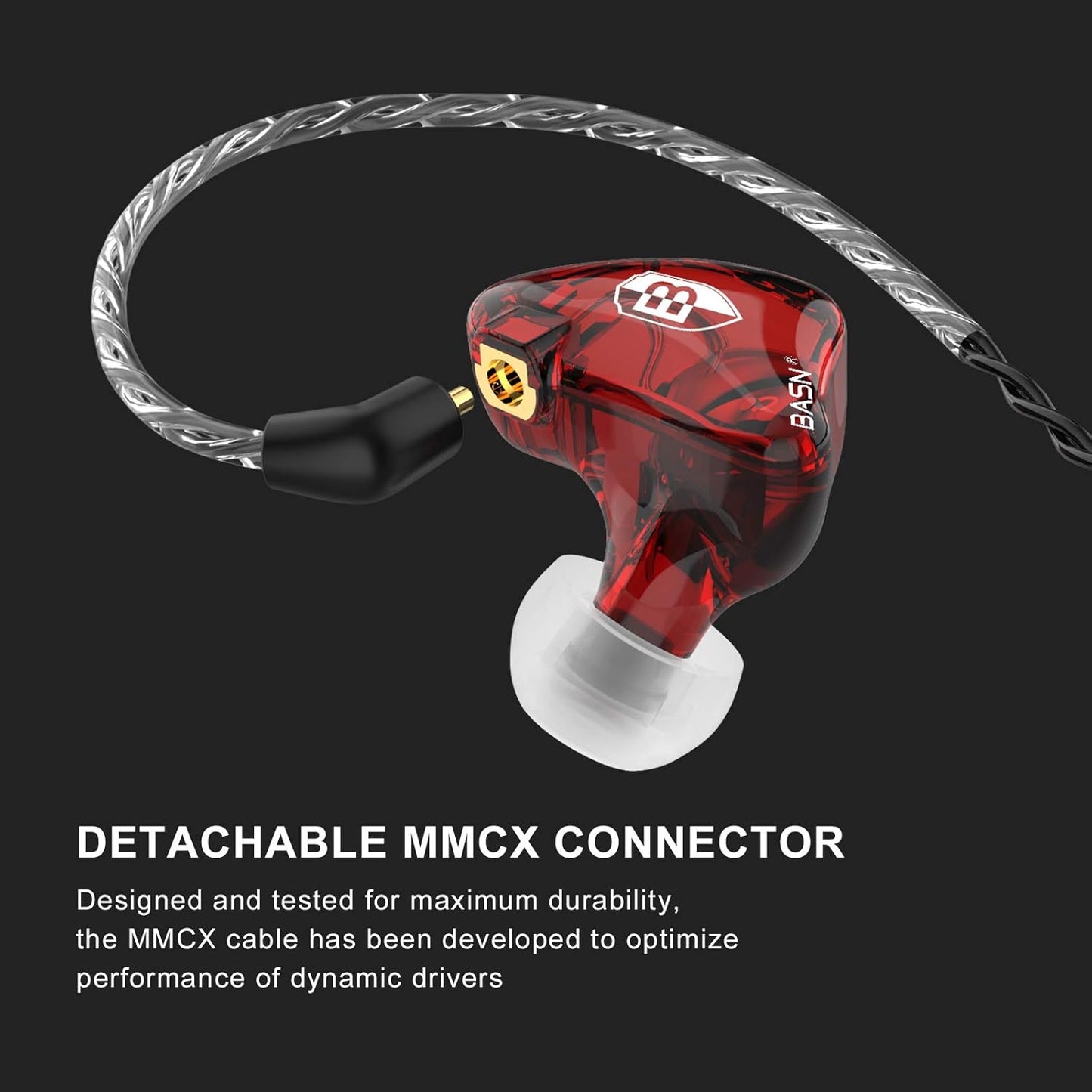 BASN Bsinger PRO in-Ear Monitors Hybrid Dynamic Dual Drivers Two Detachable MMCX Cables Musicians in-Ear Earbuds Headphones (Red)
