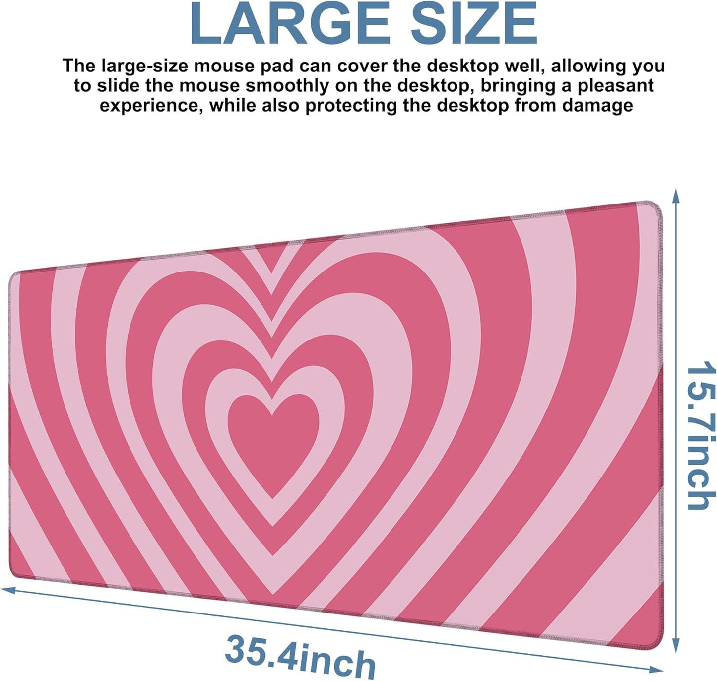 Gaming Desk Pad Large Extra Length Retro Style Hearts Mouse Pad Keyboard Laptop Non-Slip Waterproof with Rubber Base Thick Stitched Edge Mouse Mat for Office Home 35.4 x 15.7 Inches