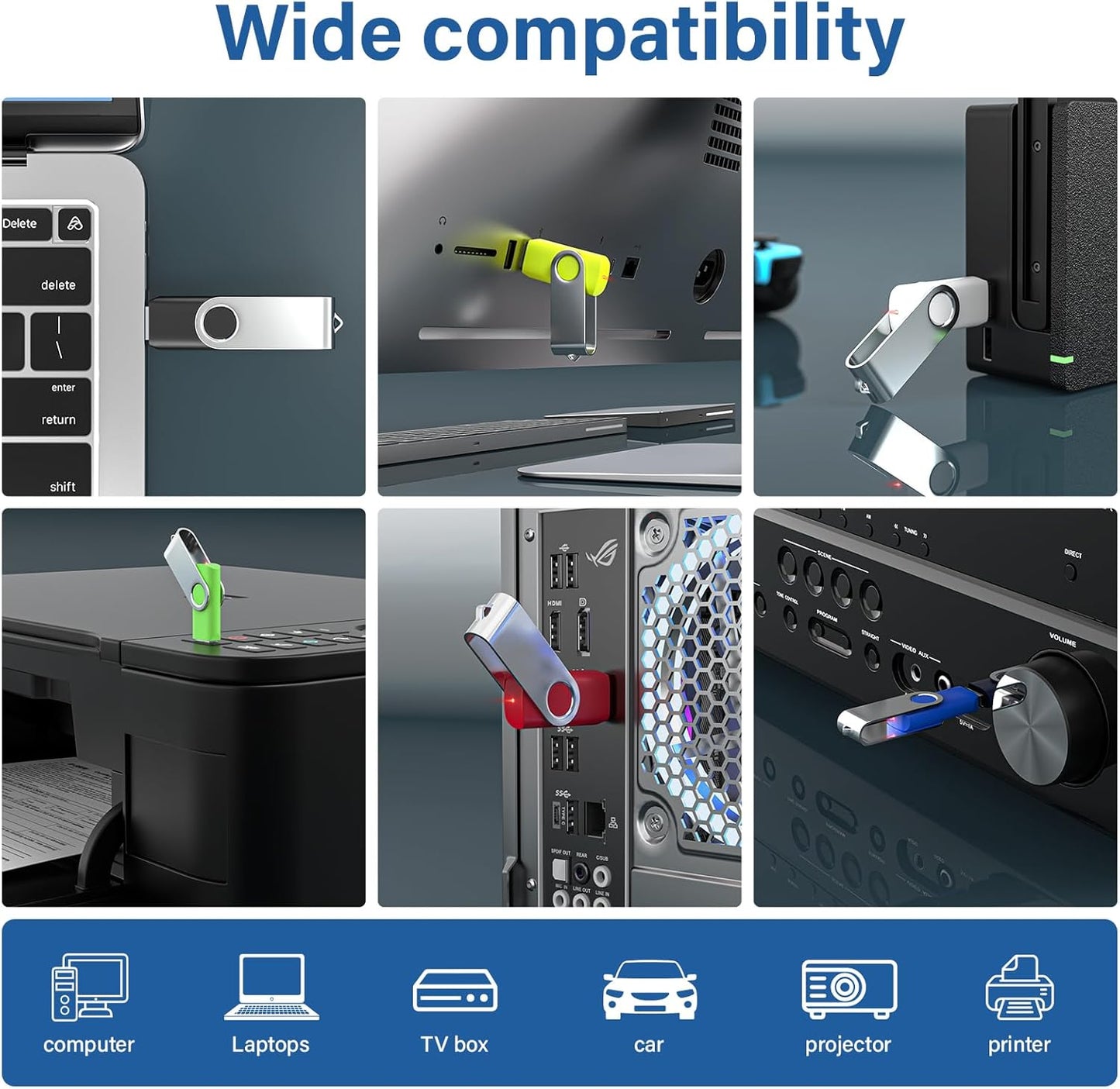 20Pack 1GB USB 2.0 Flash Drive with Keychains,Swivel USB Thumb Drives Memory Stick USB Drive for PC Laptop Computer (Mixcolors)