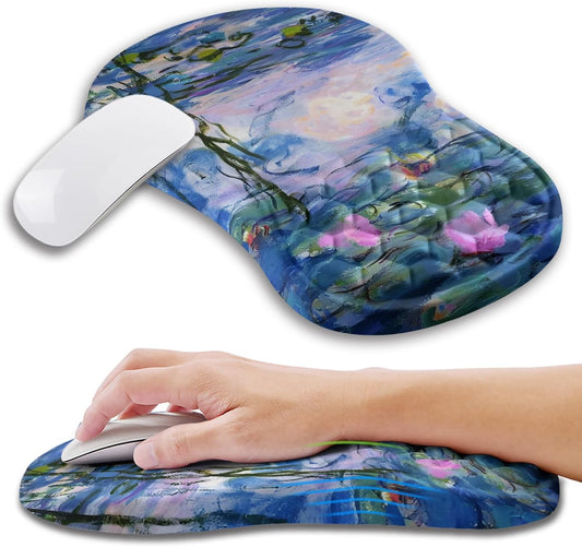 Ergonomic Mouse Pad Wrist Support with Memory Foam Massage Bulge, Carpal Tunnel Pain Relief Mousepad Wrist Rest for Mouse(12x8 inch, Lotus Pond)