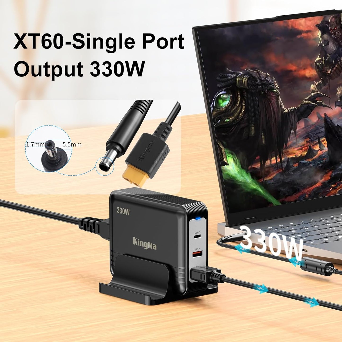 330W Acer Predator GaN Laptop Charger, PD 3.0 Fast (20V/16.5A) Charging Adapter for Gaming & Engineering Laptops with 55/17mm Cable Compatible with Predator Helios 300/500 Nitro 5/16 PH317-55/PH16-71