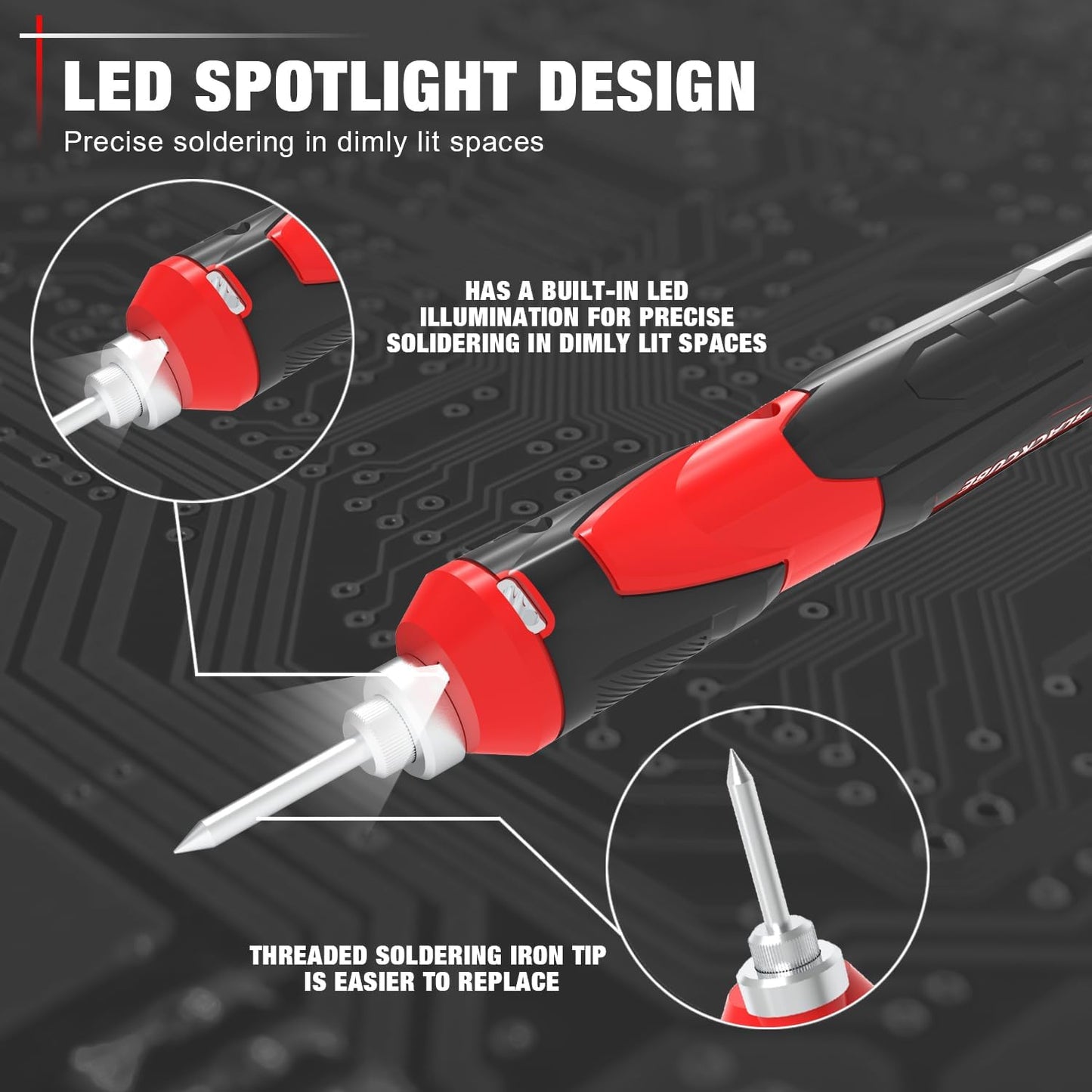 BLACKCUBE 4V Cordless Soldering Iron Kit, Rechargeable Soldering Iron with 2000mAH Rapid Heat Lithium-Ion Battery, LED Spotlight & Solder Tips, Professional Portable Welding Tool for DIY and Home Use
