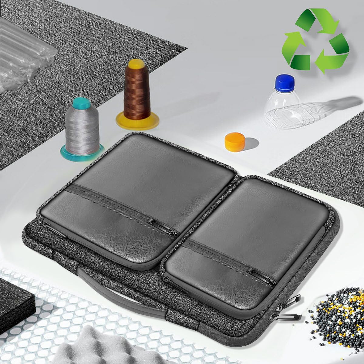 Hseok Laptop Case 15 15.6 16 inch Sleeve with Handle and Hidden Strap,Compatible with MacBook Pro 15.4 16, 360° Protective PC Briefcase with 4 Pockets for Laptop Accessory,Easy to Carrying,Silver gray