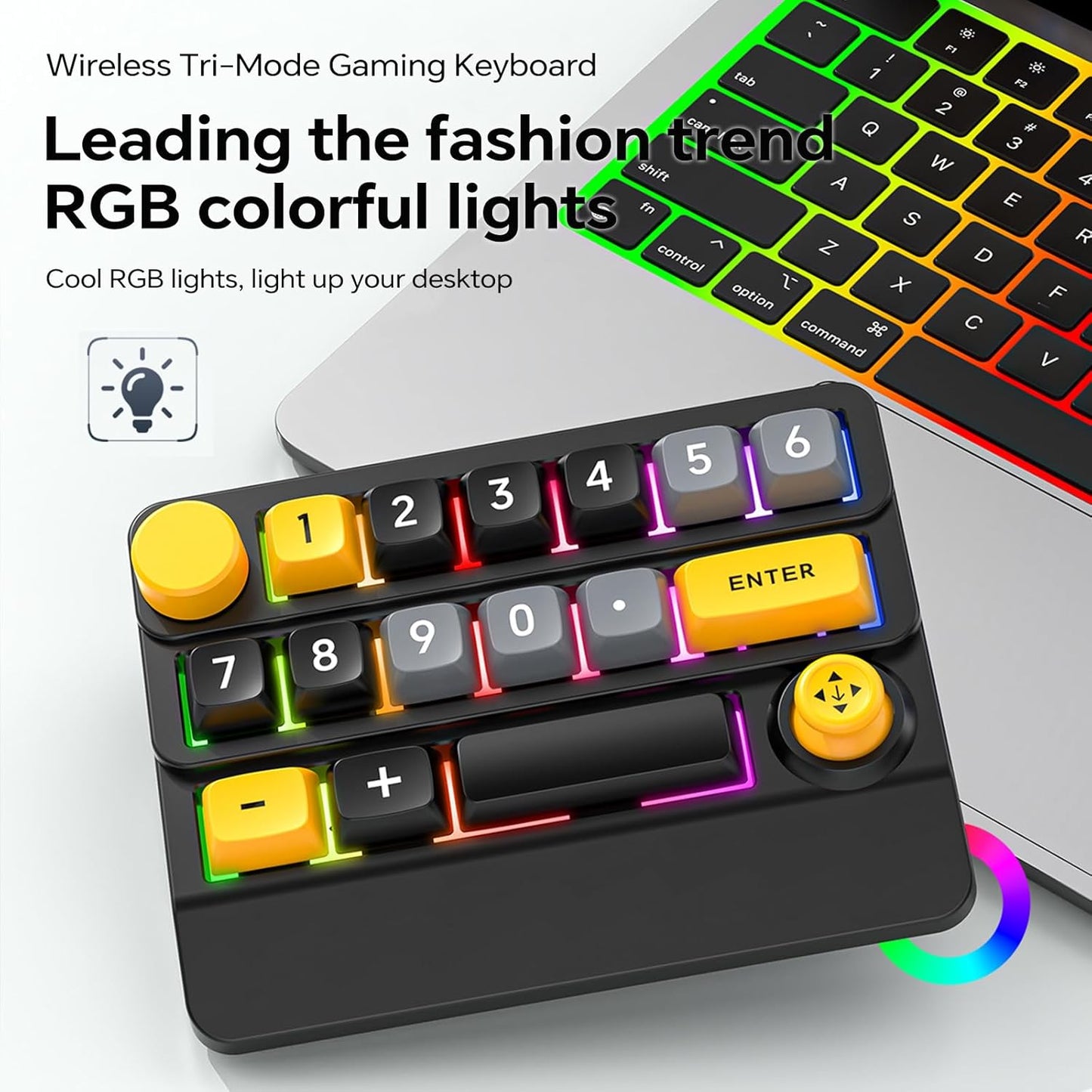 Adventurers W909 Wireless RGB Mechanical Numeric Keypad, Hot-Swappable, Macro-Programmable Numpad, Joystick & Knob Control for PC/Tablet/Laptop/Phone, Tri-Mode Connectivity (Red on Black)