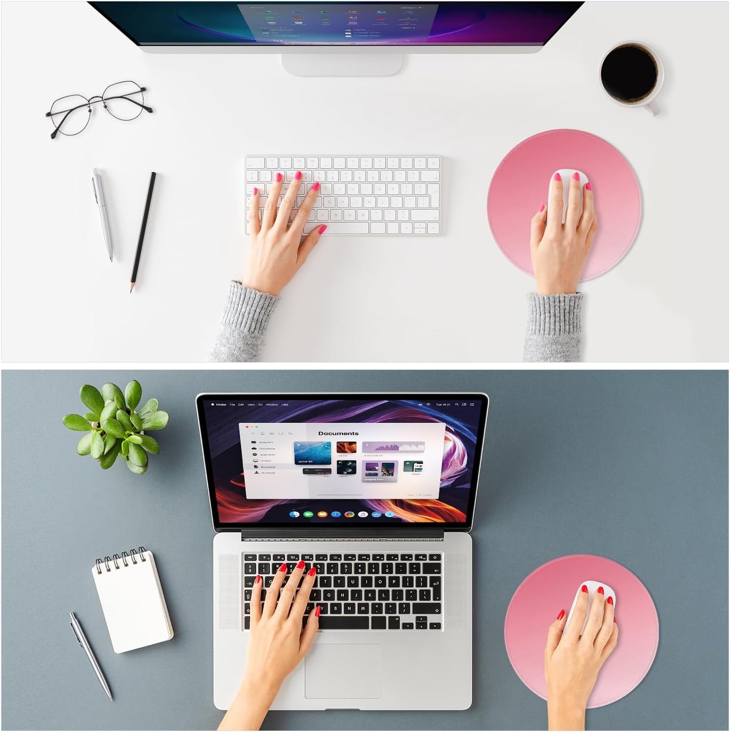 ITNRSIIET Mouse Pad Non-Slip Rubber Base Smooth Surface Stitched Edges Waterproof Durable Compatible with All Mice for Office & Gaming, Desk Accessory, Diameter 8.7 inch, Rose Gradient