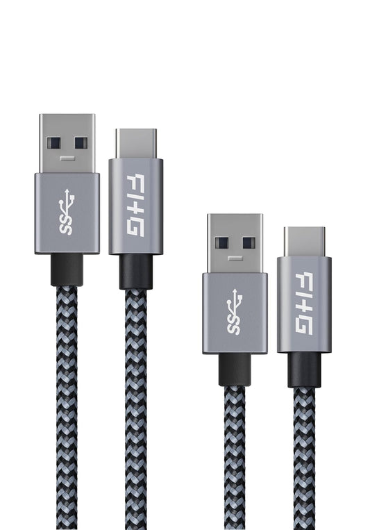 FHG 3.3FT USB 3.0 to USB C Cable 2Pack, High-Speed Transfer of 1GB in 2sec, 3A Fast Charging from 20% to 80% in 35mins, Sturdy Nylon Braided USB Data Cable, Compatible for iPhone 15/Galaxy/Mac/Win