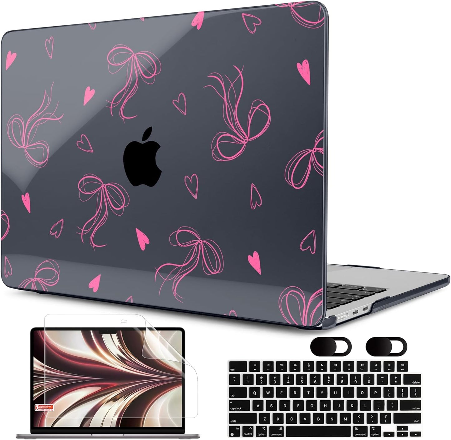 MEEgoodo Case for MacBook Air M4/M3/M2 13.6 inch 2025 2024 2022, Fit Model A3240 A3113 A2681, Compatible with MacBook Air 13 inch, Laptop Hard Shell Case with Keyboard Cover, Ribbons Bow