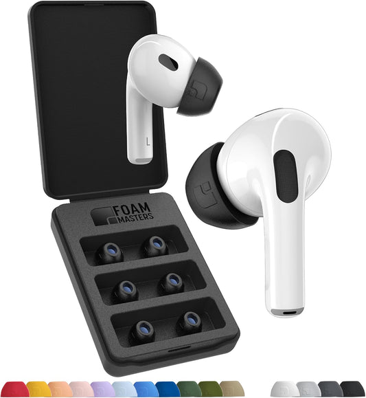 Foam Masters Ultra-Premium Memory Foam Ear Tips for AirPods Pro 1st & 2nd Gen | 3 Pairs | Black Magic Ver 6.0 | Secure | Comfort | Better Noise Cancel | Replacement Buds – Black, Assorted S/M/L