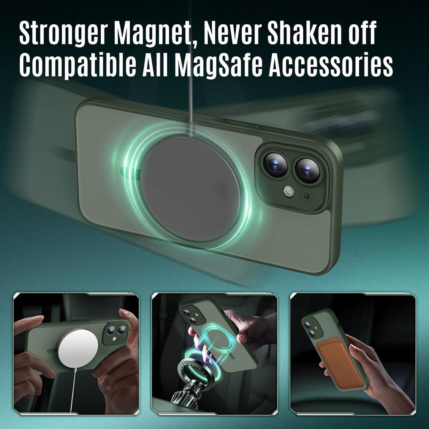 Designed for iPhone 12 Case, Compatible with MagSafe, with Privacy Screen Protectors X2, [Camera Protection] [15FT Military Drop Protection] Shockproof Phone Case, 6.1", Alpine Green