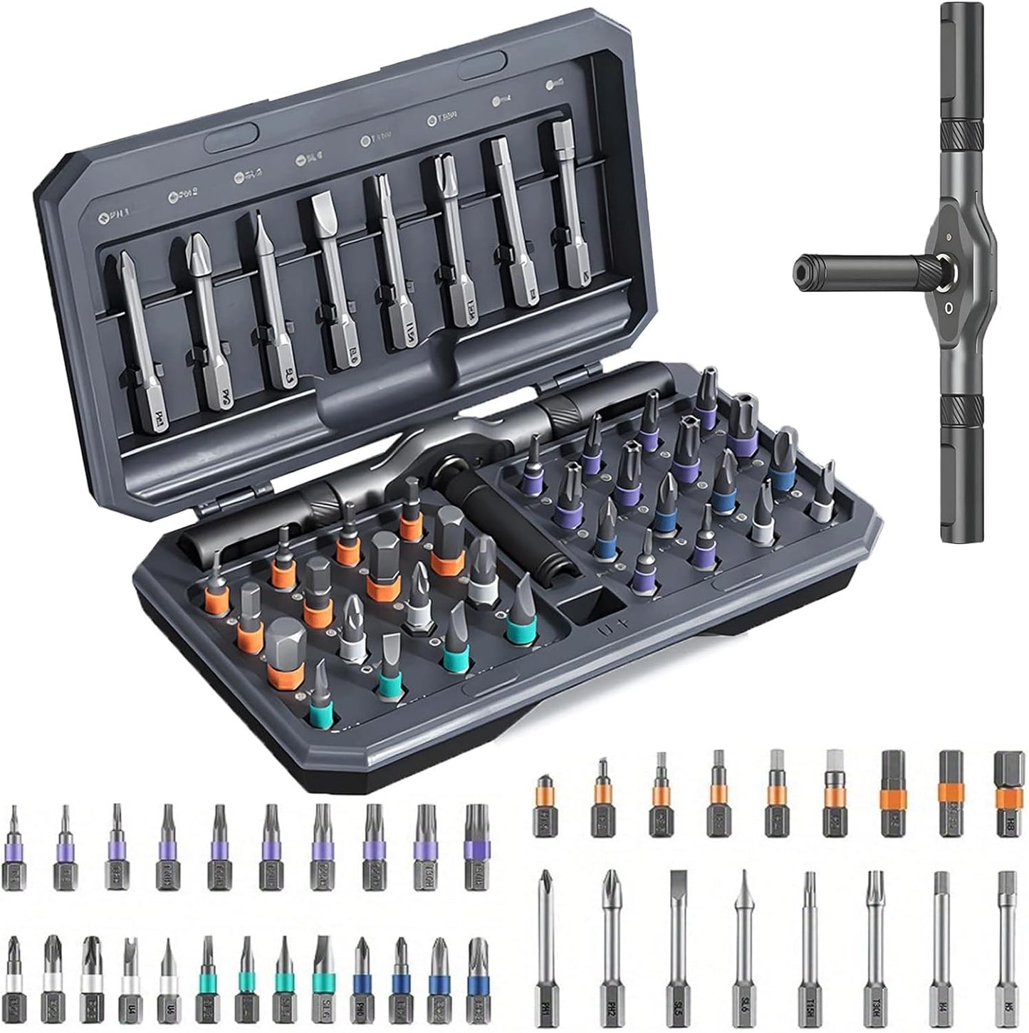 42 in 1 Magnetic Screwdriver, Screwdriver Set, Multi Bit Ratcheting Screwdriver Set with Storage Case Repair Tool Kit for Computer, Eyeglass, Bicycles, Watch, Ring Doorbell, Furniture and DIY (Grey)