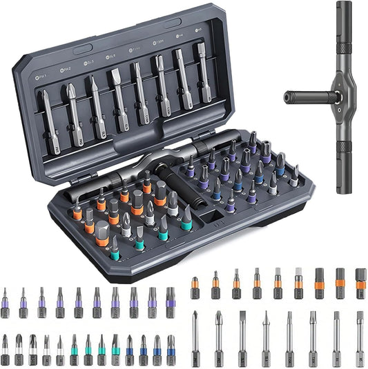 42 in 1 Magnetic Screwdriver, Screwdriver Set, Multi Bit Ratcheting Screwdriver Set with Storage Case Repair Tool Kit for Computer, Eyeglass, Bicycles, Watch, Ring Doorbell, Furniture and DIY (Grey)
