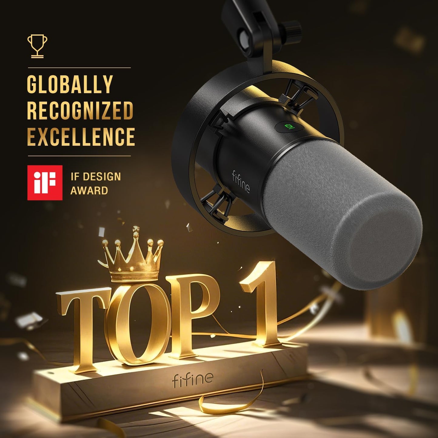 FIFINE K688 Podcast Microphone Kit, USB/XLR Dynamic Microphone with Boom Arm for PC/XLR Mixer, Gaming Mic with Mute Button, Headphone Jack for Vocal, Voice-Over, Streaming, Music Recording -K688CT