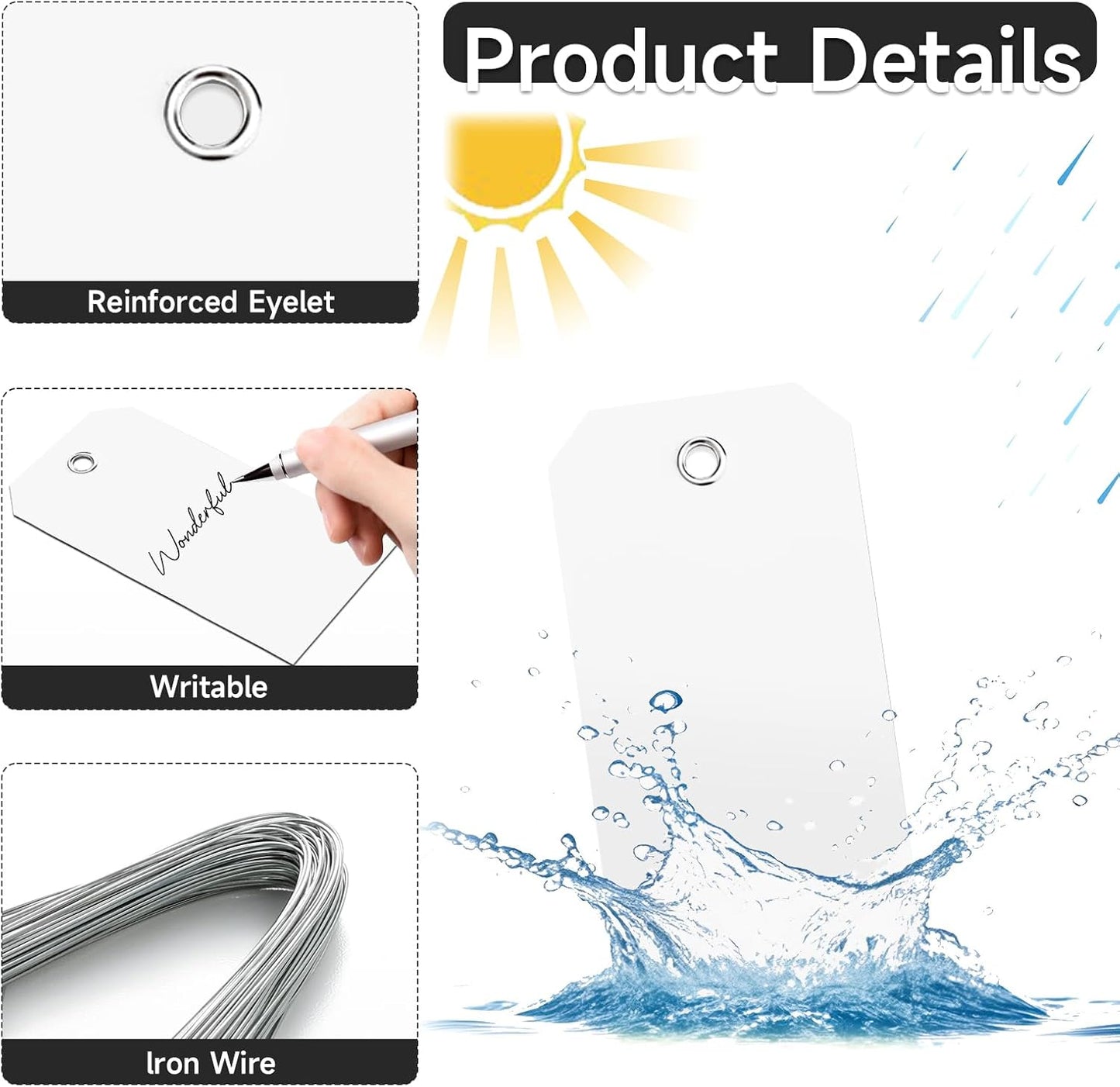 100 White Tags with String - Large Plastic Tags with Reinforced Hole for Price Machines Parts Luggage Garage Inventory (4 3/4" x 2 3/8")