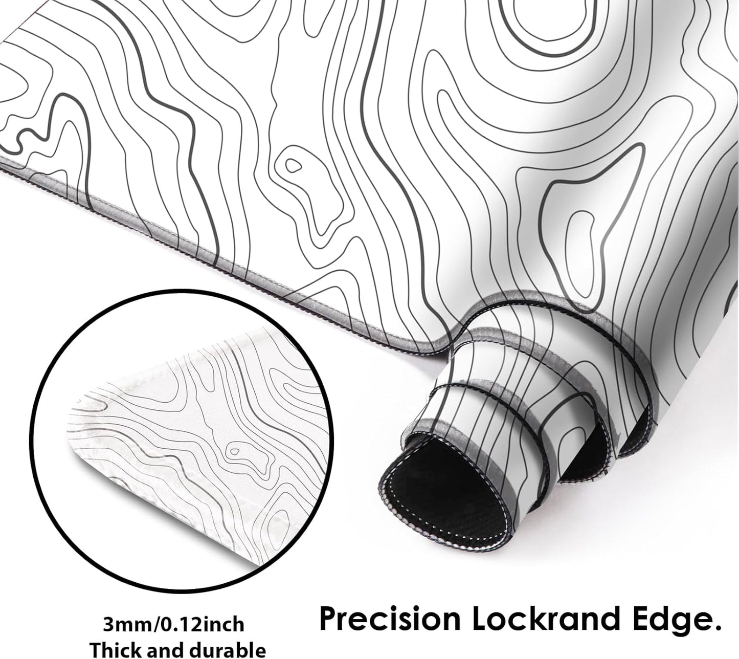 Gaming Mouse Mat Forest Background Pattern XXL XL Large Mouse Mat Long Extended Mouse Pad Desk Mat Non-Slip Rubber Mice Pads Stitched Edges Thin Pad (Topographic Map White)